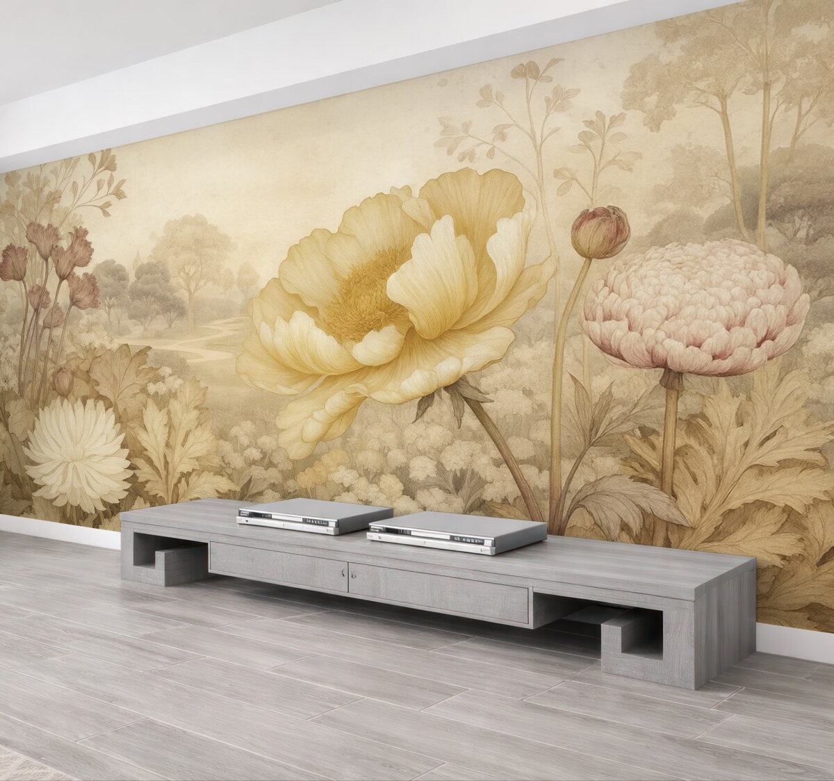 Fototapeta Kwiaty na ścianie w stylu retro.