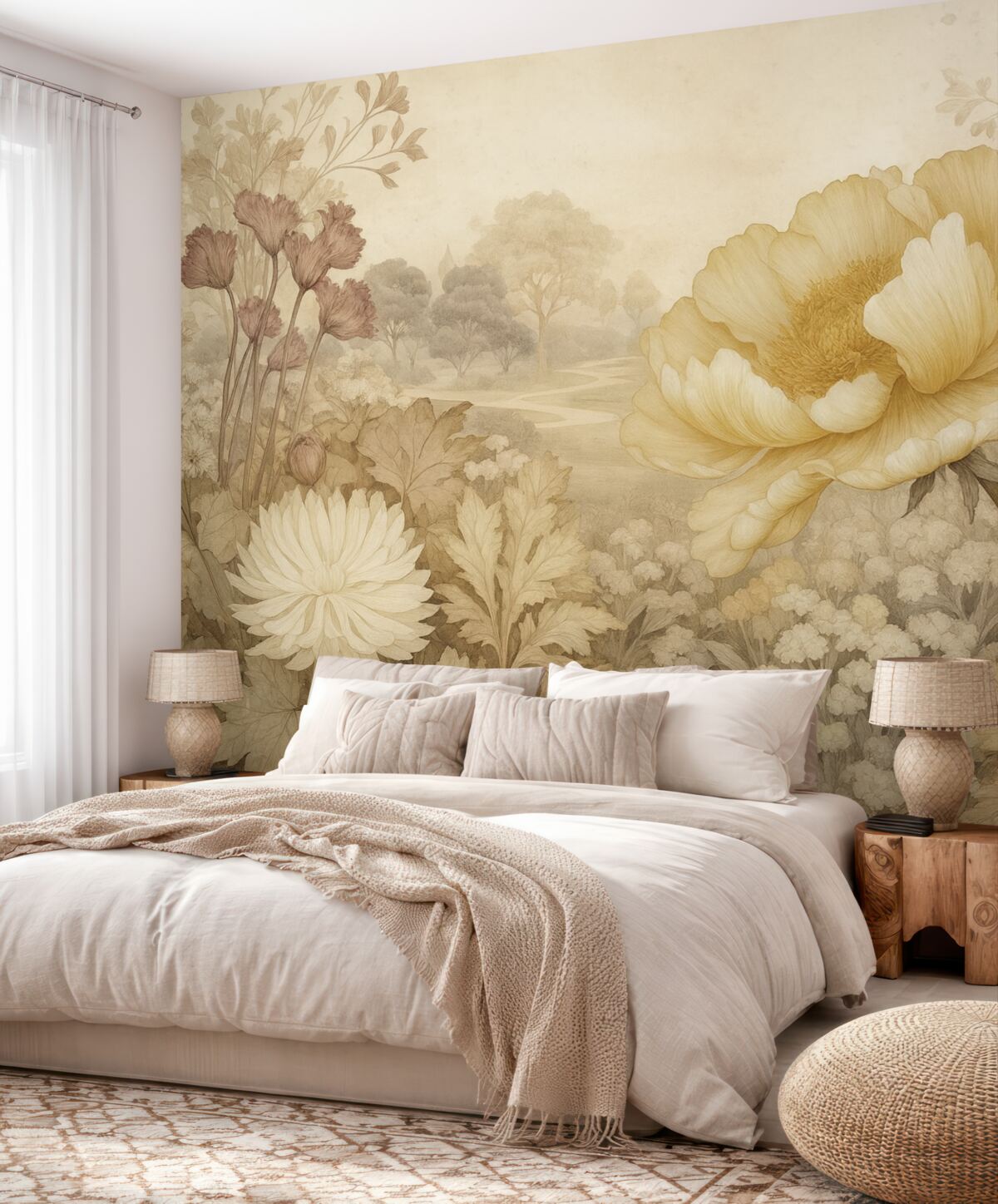 Fototapeta Kwiaty na ścianie w stylu retro.