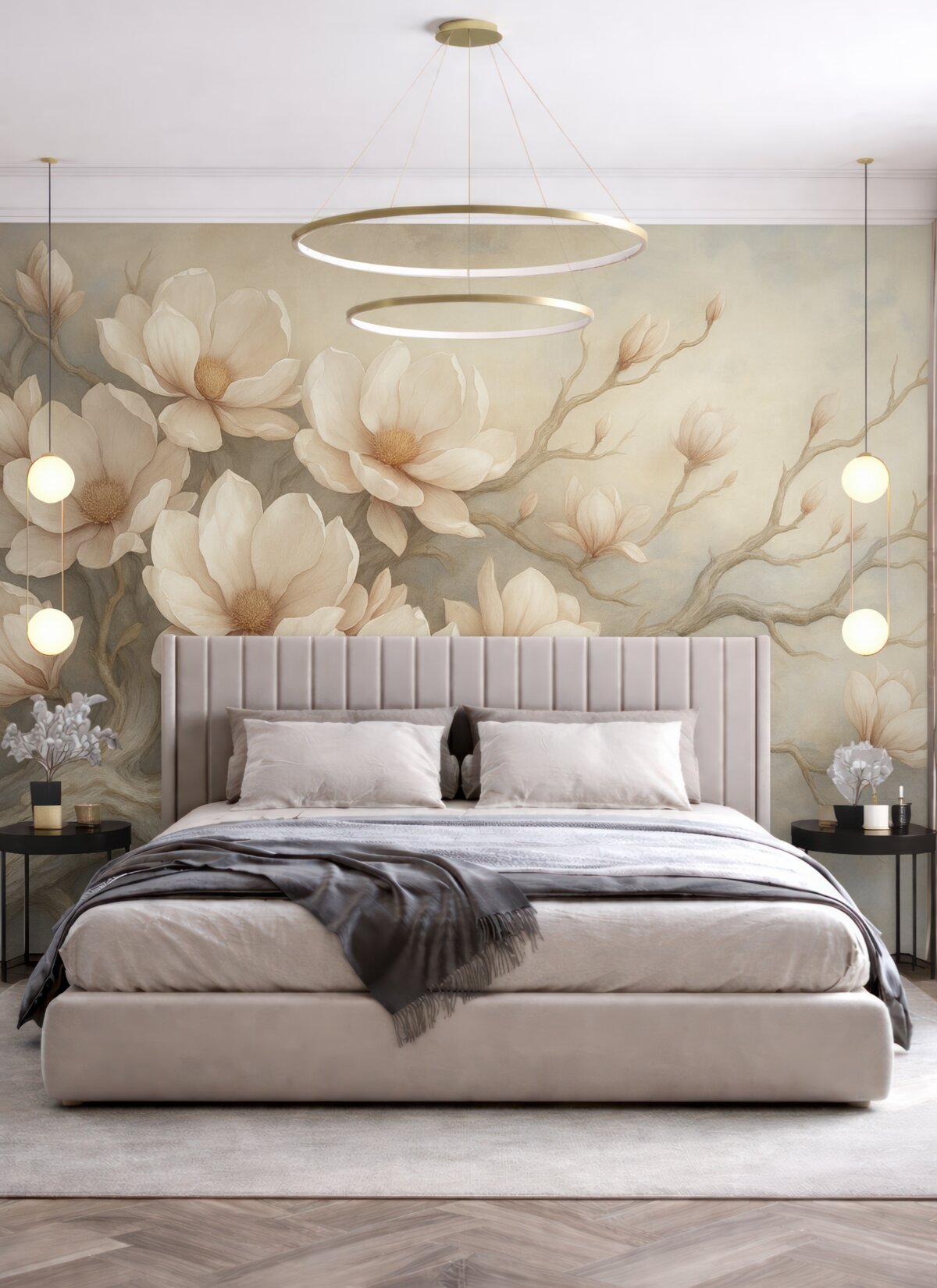 Fototapeta Subtelne drzewo magnolii namalowane farbami wodnymi.