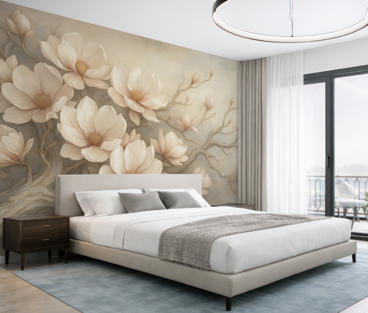 Fototapeta Subtelne drzewo magnolii namalowane farbami wodnymi.