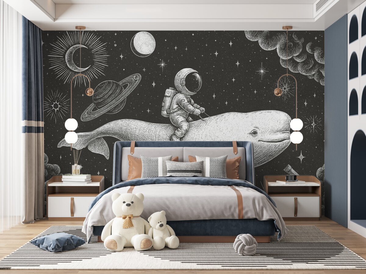 Fototapeta Kosmiczny waleń z astronautą.