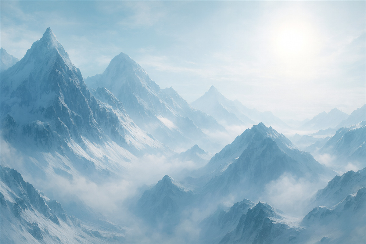 Fototapeta Góry w mgle w blasku słońca.