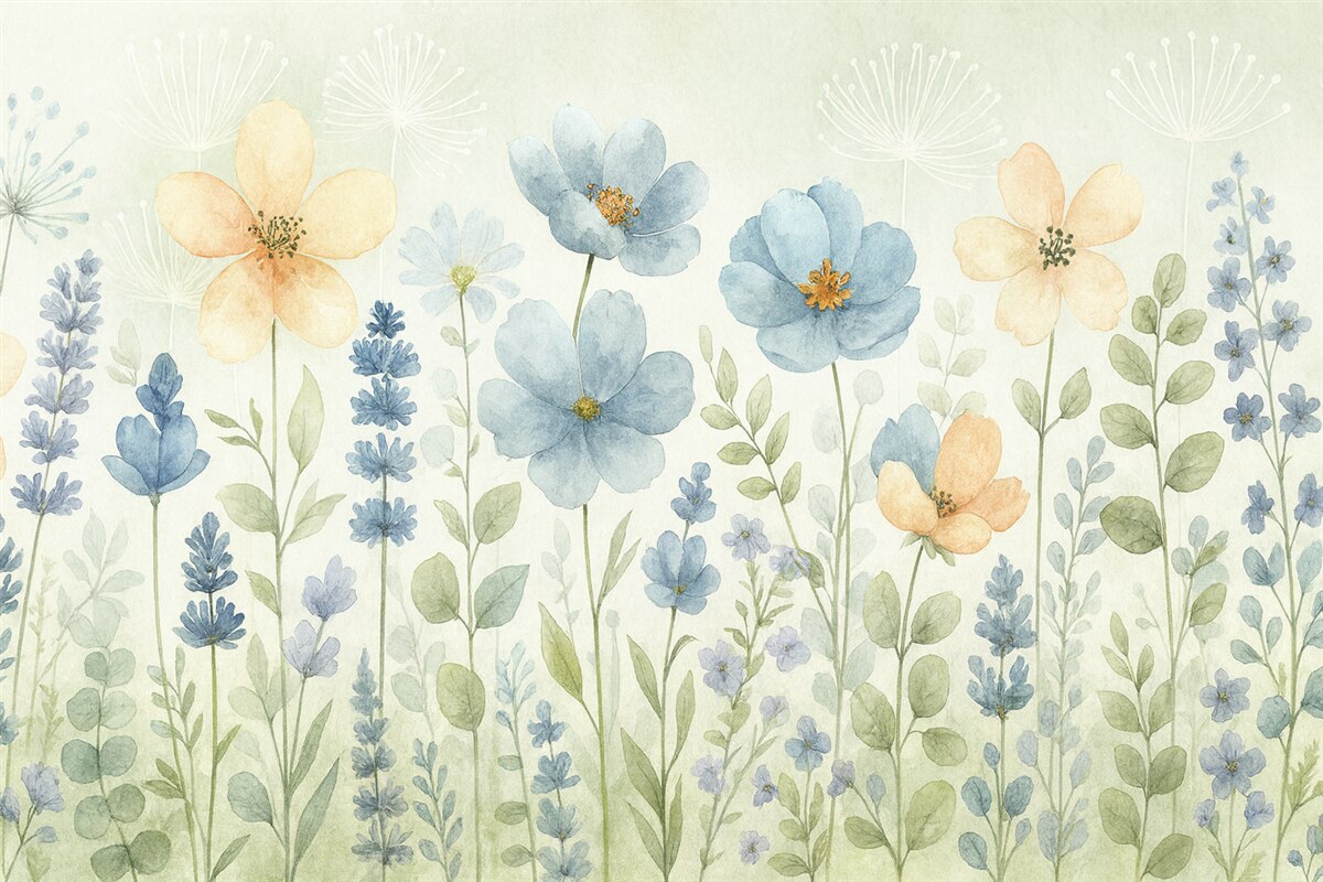 Fototapeta Rośliny i kwiaty w stylu malarstwa akwarelowego.