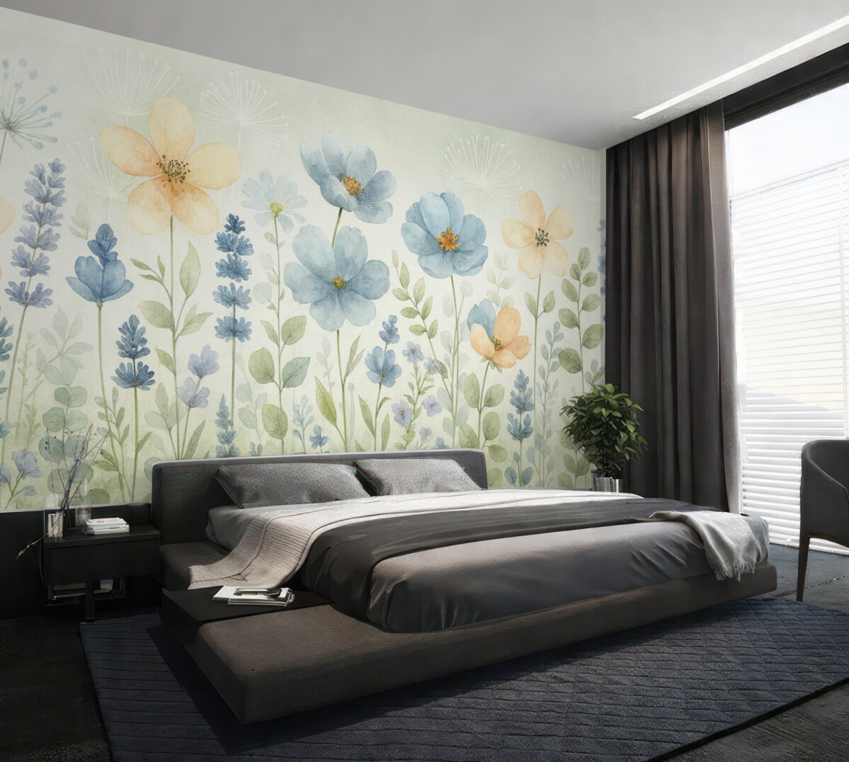 Fototapeta Rośliny i kwiaty w stylu malarstwa akwarelowego.