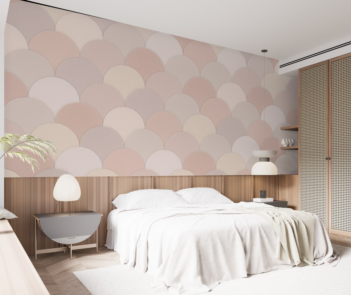 Fototapeta Stylowe łuski w tonacjach stonowanego różu, szarości oraz beżu.