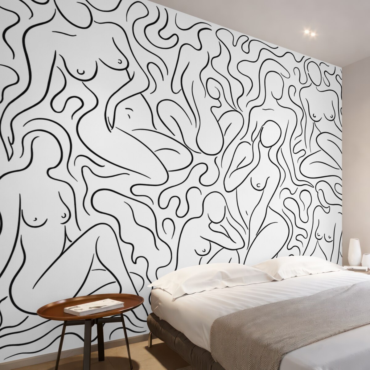 Fototapeta Rysunek konturowy sylwetek kobiecych postaci, abstrakcyjne formy, kolor ciemny.