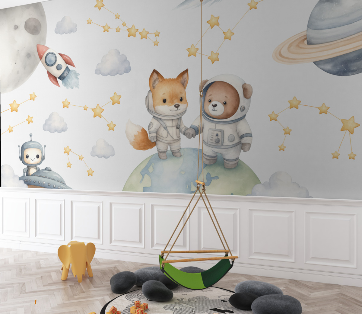 Fototapeta Czarujący zwierzęcy kosmonauci w przestrzeni kosmicznej.