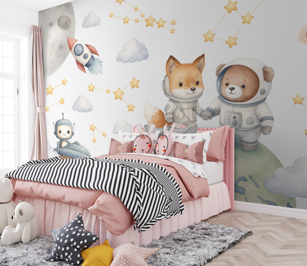 Fototapeta Czarujący zwierzęcy kosmonauci w przestrzeni kosmicznej.