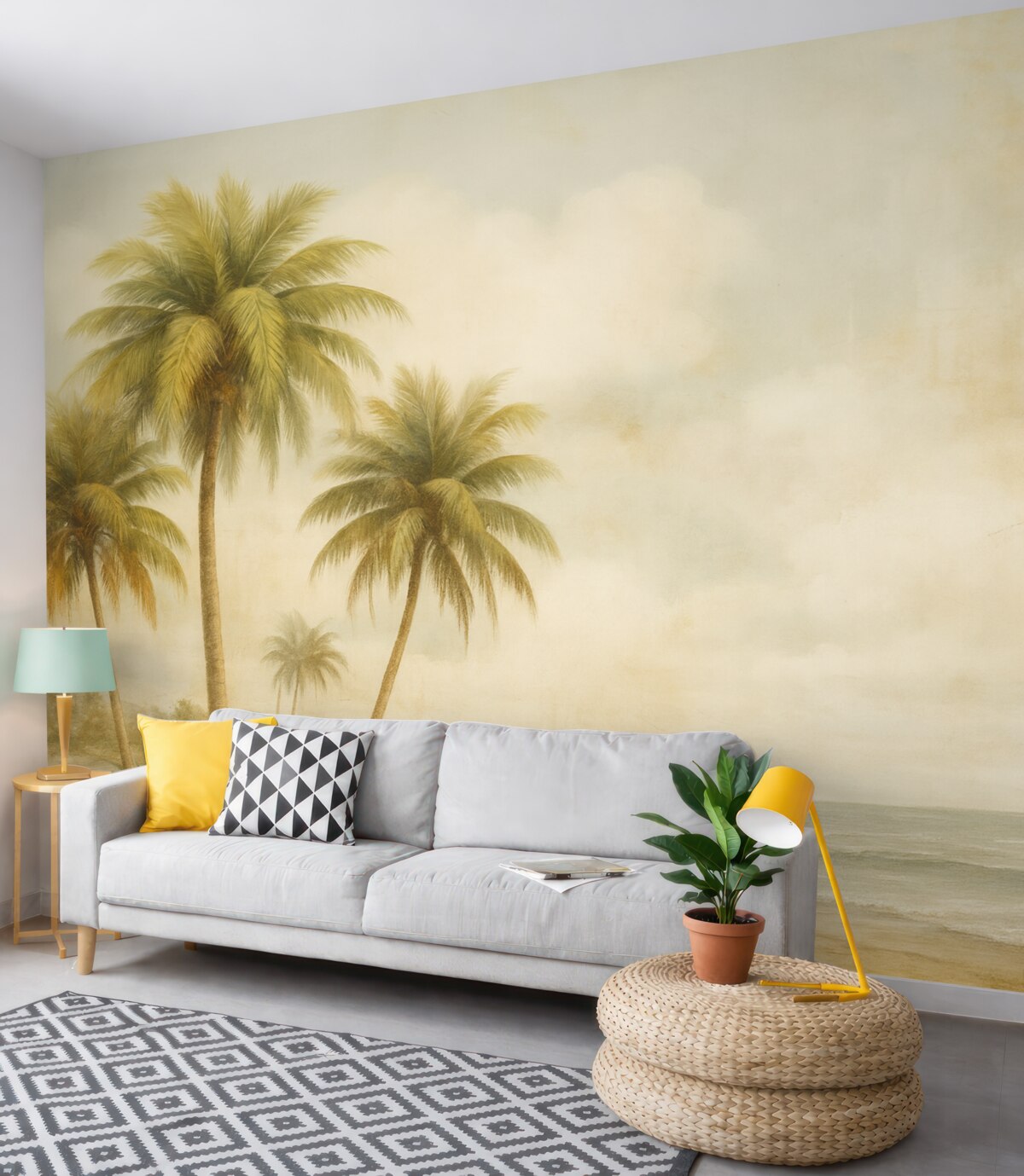 Fototapeta Tropikalna marzenia, palmy, obłoki, nieboskłon, ocean, faktura.