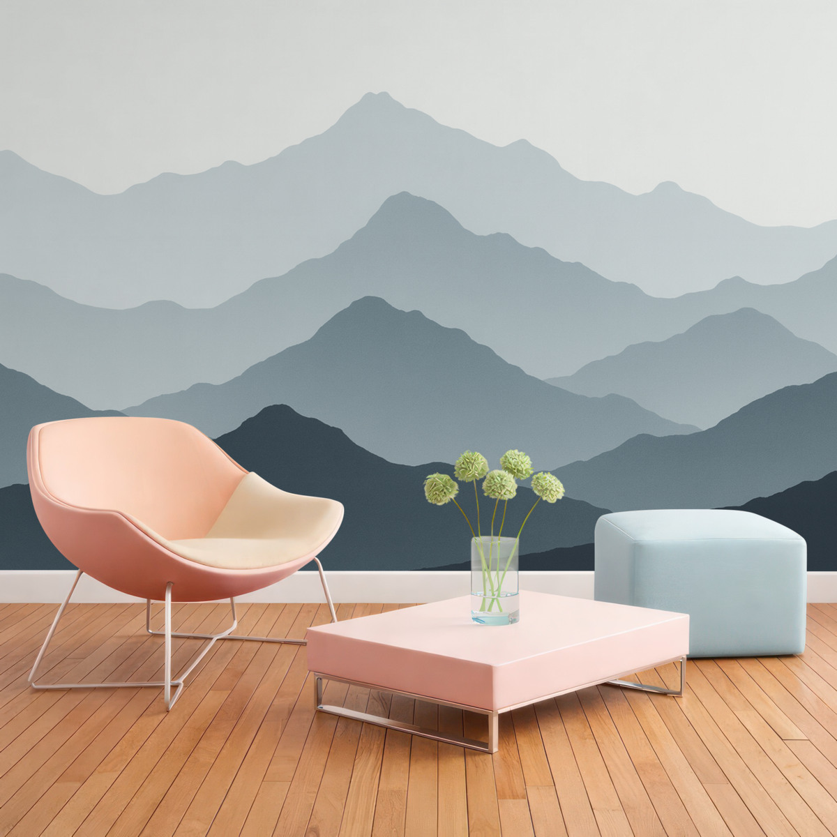 Fototapeta Góry, nieuchwytne kształty, nakładane warstwy, zarysy grzbietów, delikatne linie.