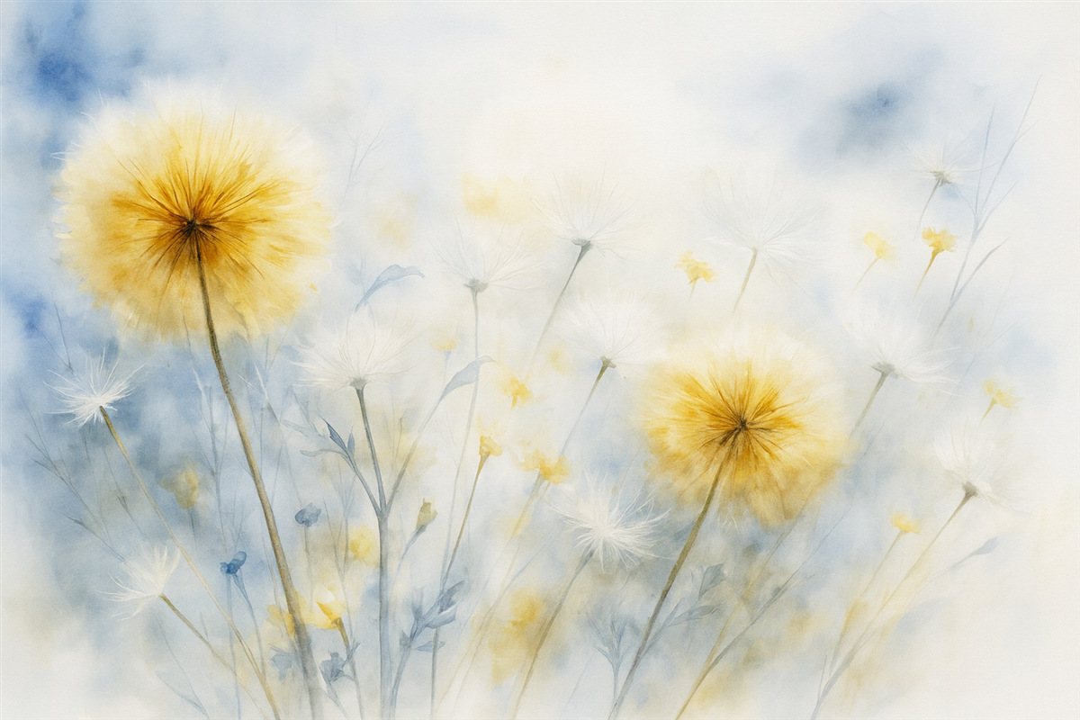 Fototapeta Mniszek lekarski to roślina powszechnie występująca na łąkach.