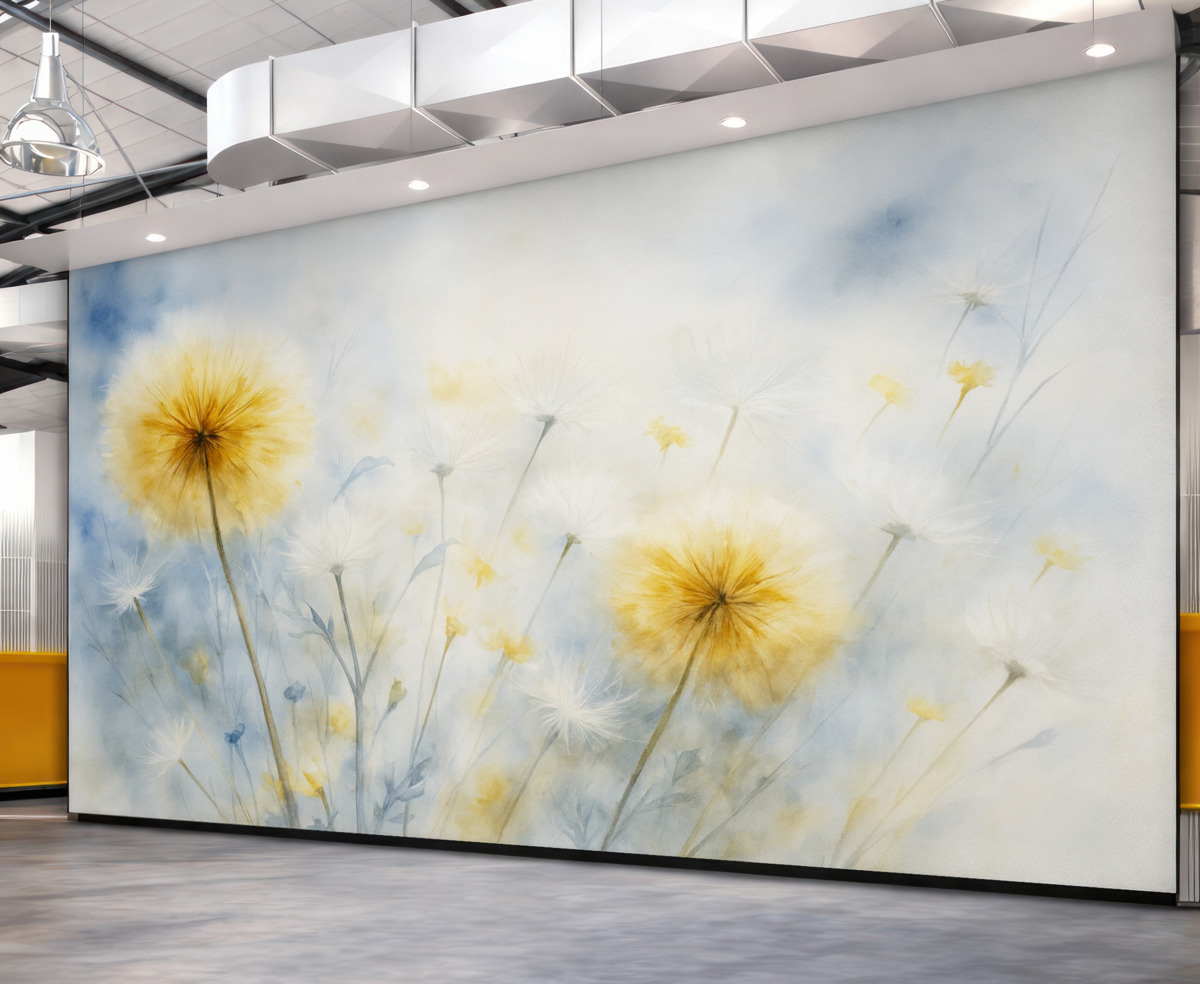 Fototapeta Mniszek lekarski to roślina powszechnie występująca na łąkach.