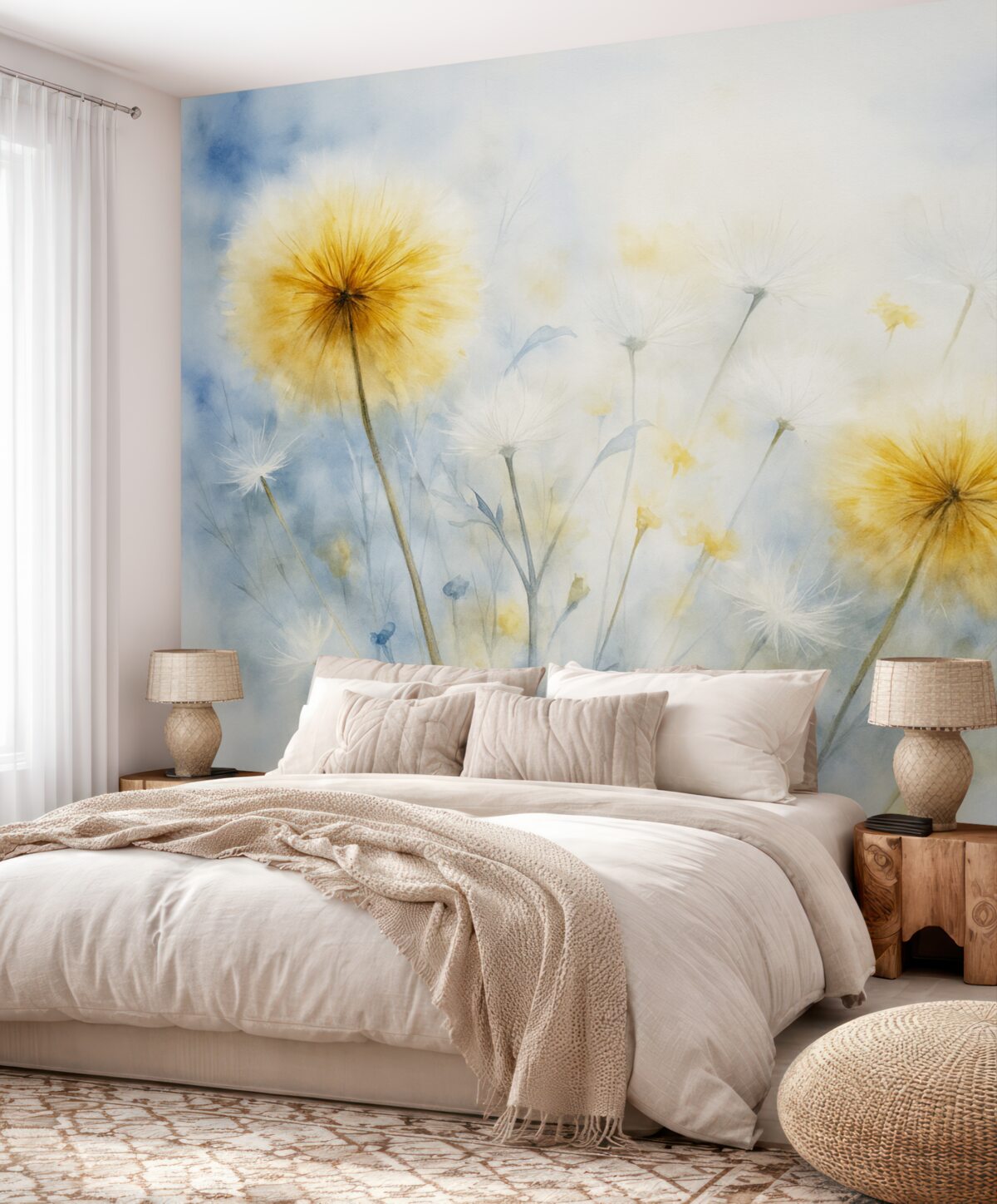 Fototapeta Mniszek lekarski to roślina powszechnie występująca na łąkach.