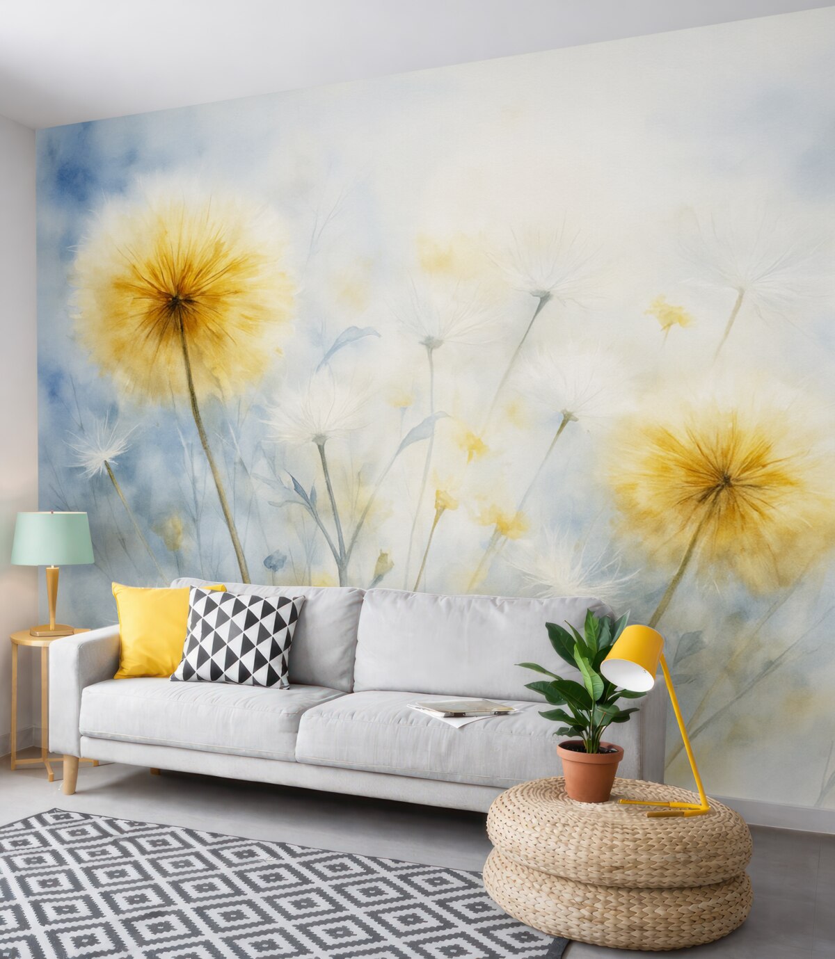 Fototapeta Mniszek lekarski to roślina powszechnie występująca na łąkach.