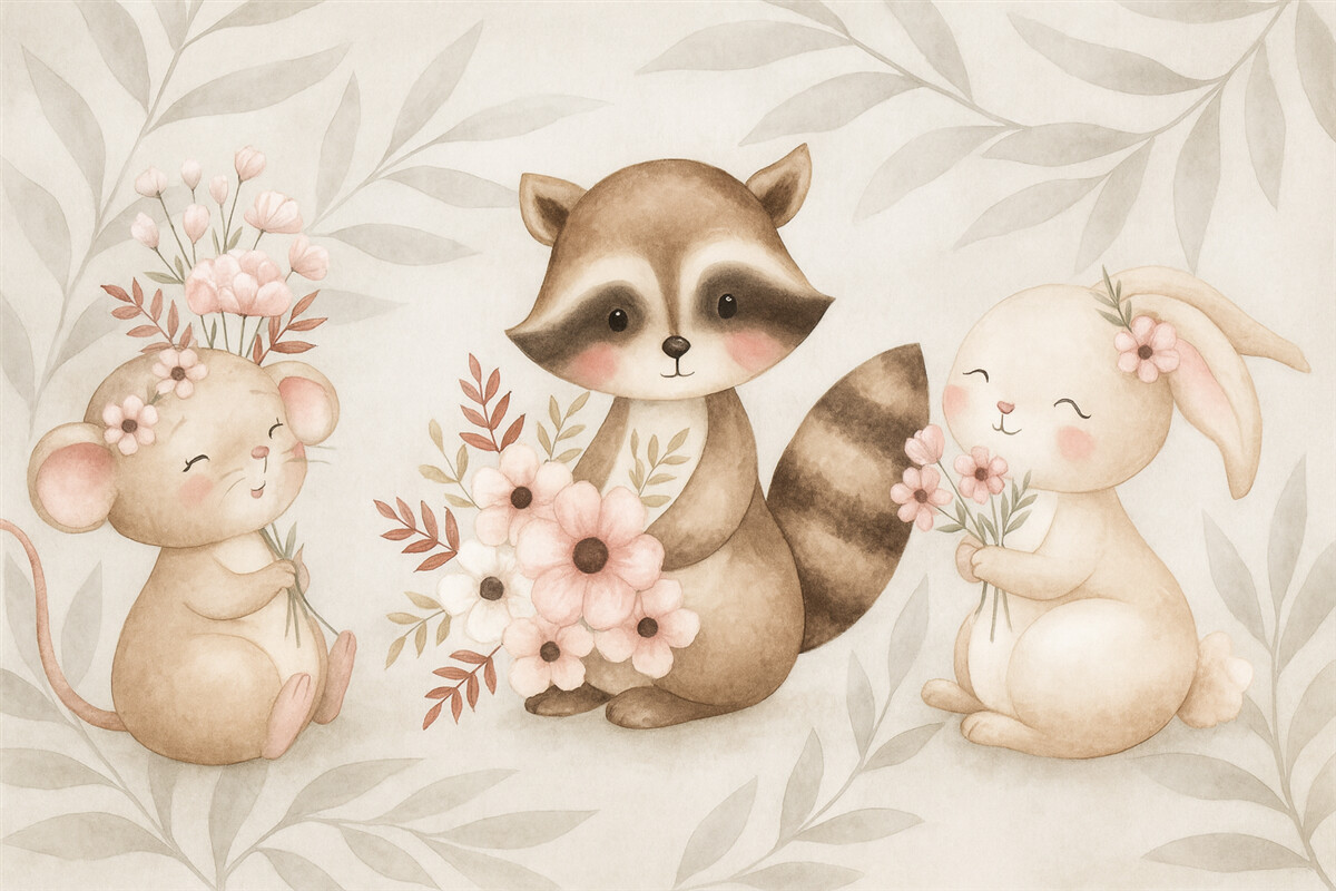 Fototapeta Dzikie zwierzęta z roślinami.