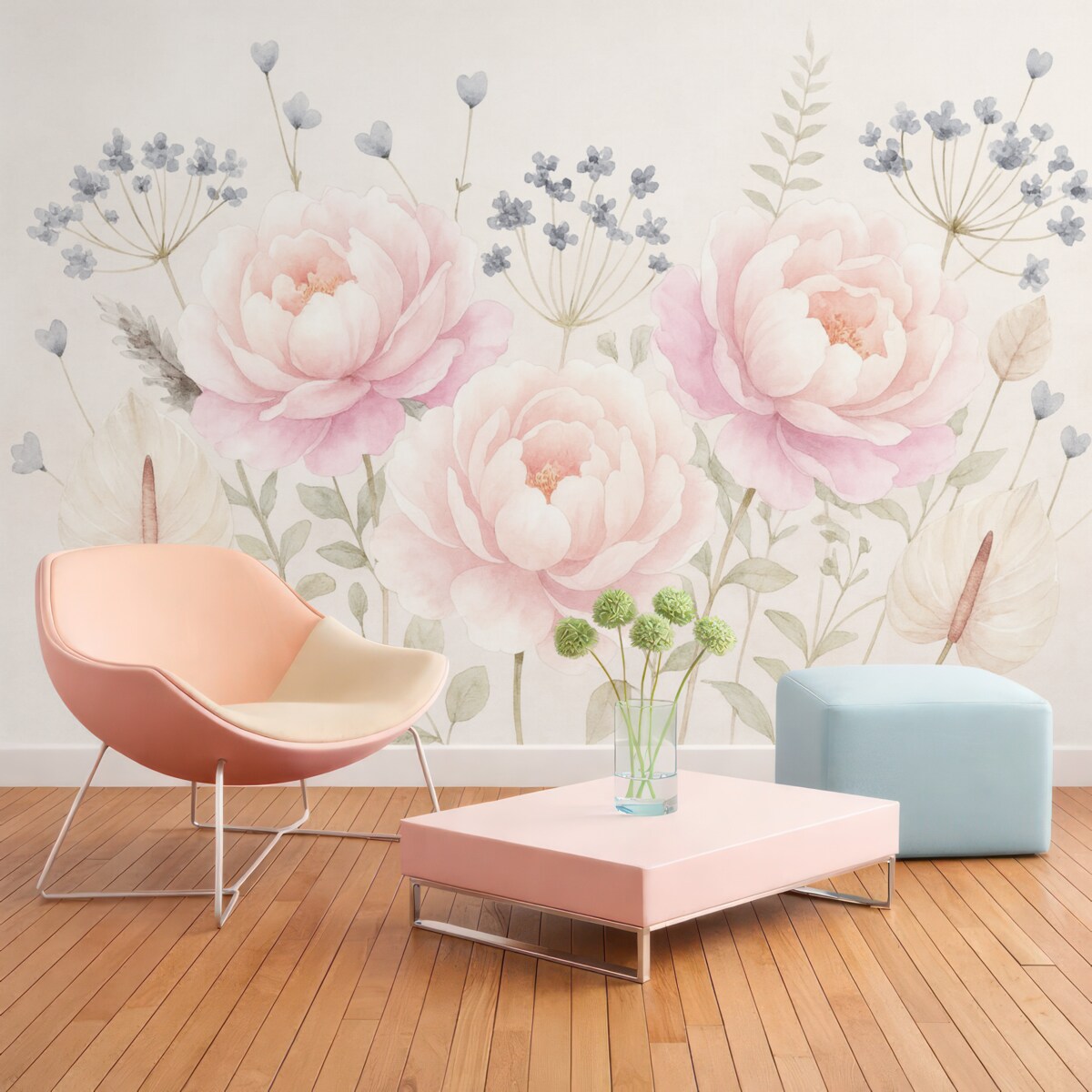 Fototapeta Kwiaty i rośliny w estetyce akwarelowej.