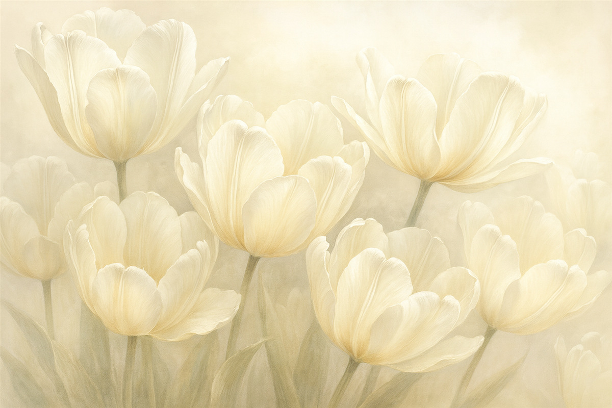 Fototapeta Cudowne tulipany, floralne, jasnobeżowe odcienie, realizm.