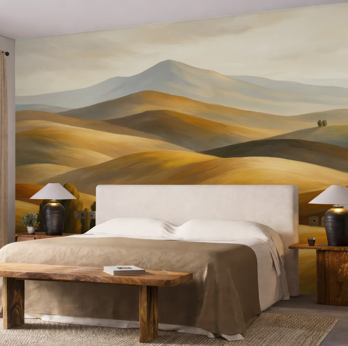 Fototapeta Pejzaże z drzewami, Toskania, naturalne odcienie, technika olejna.