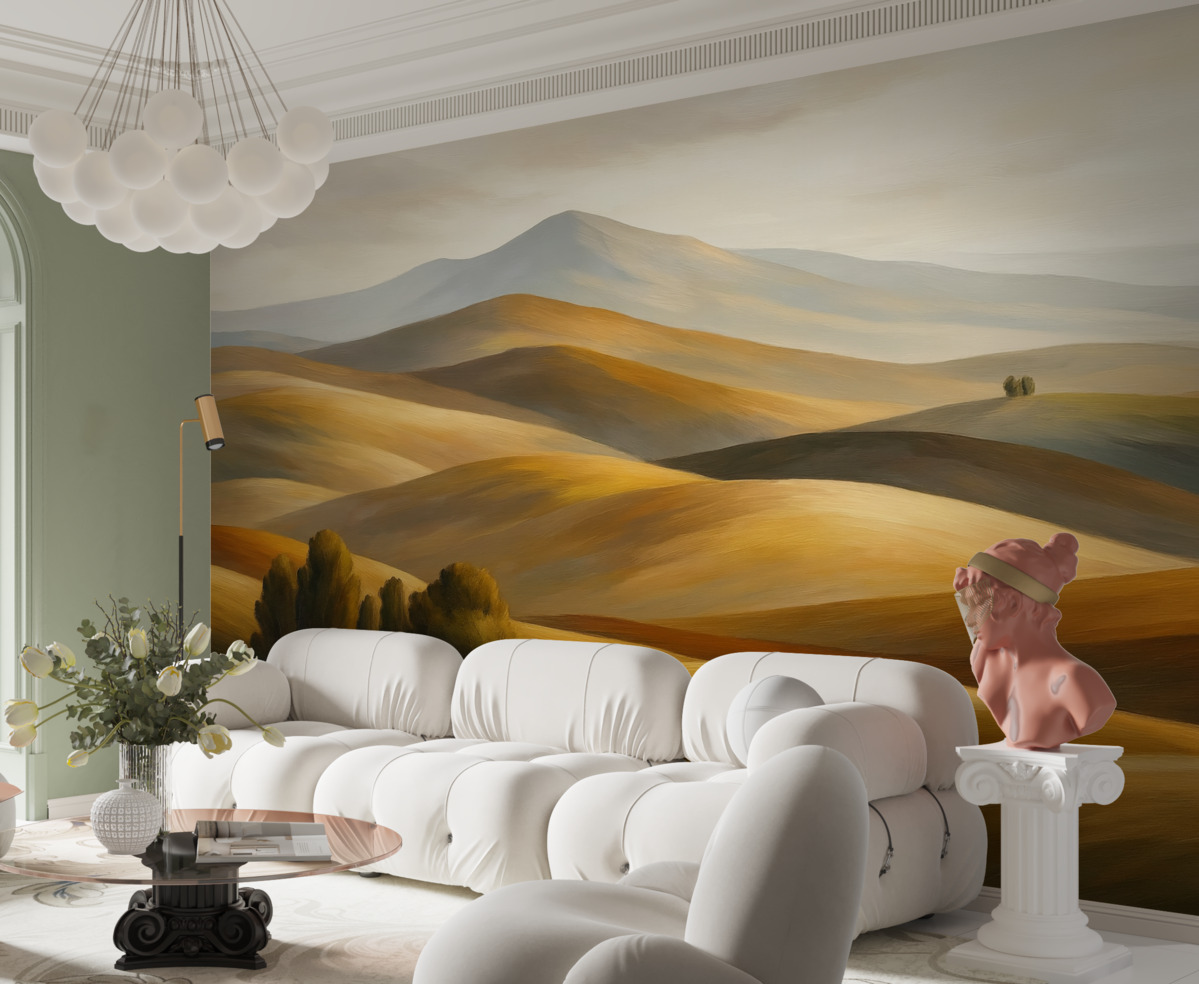 Fototapeta Pejzaże z drzewami, Toskania, naturalne odcienie, technika olejna.