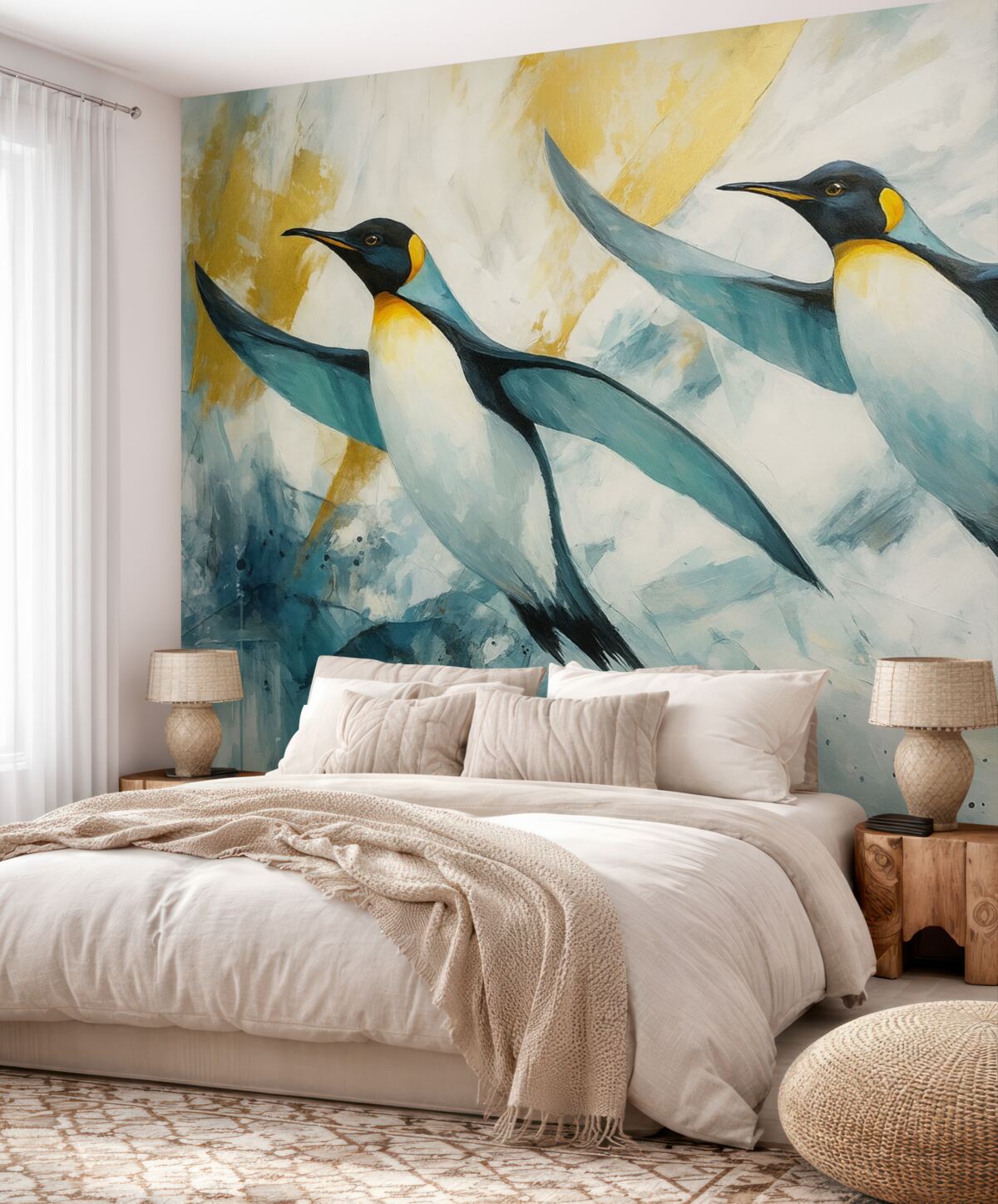 Fototapeta Cudowne pingwiny, Antarctica, niebieski lód, stworzenia, obraz olejny.