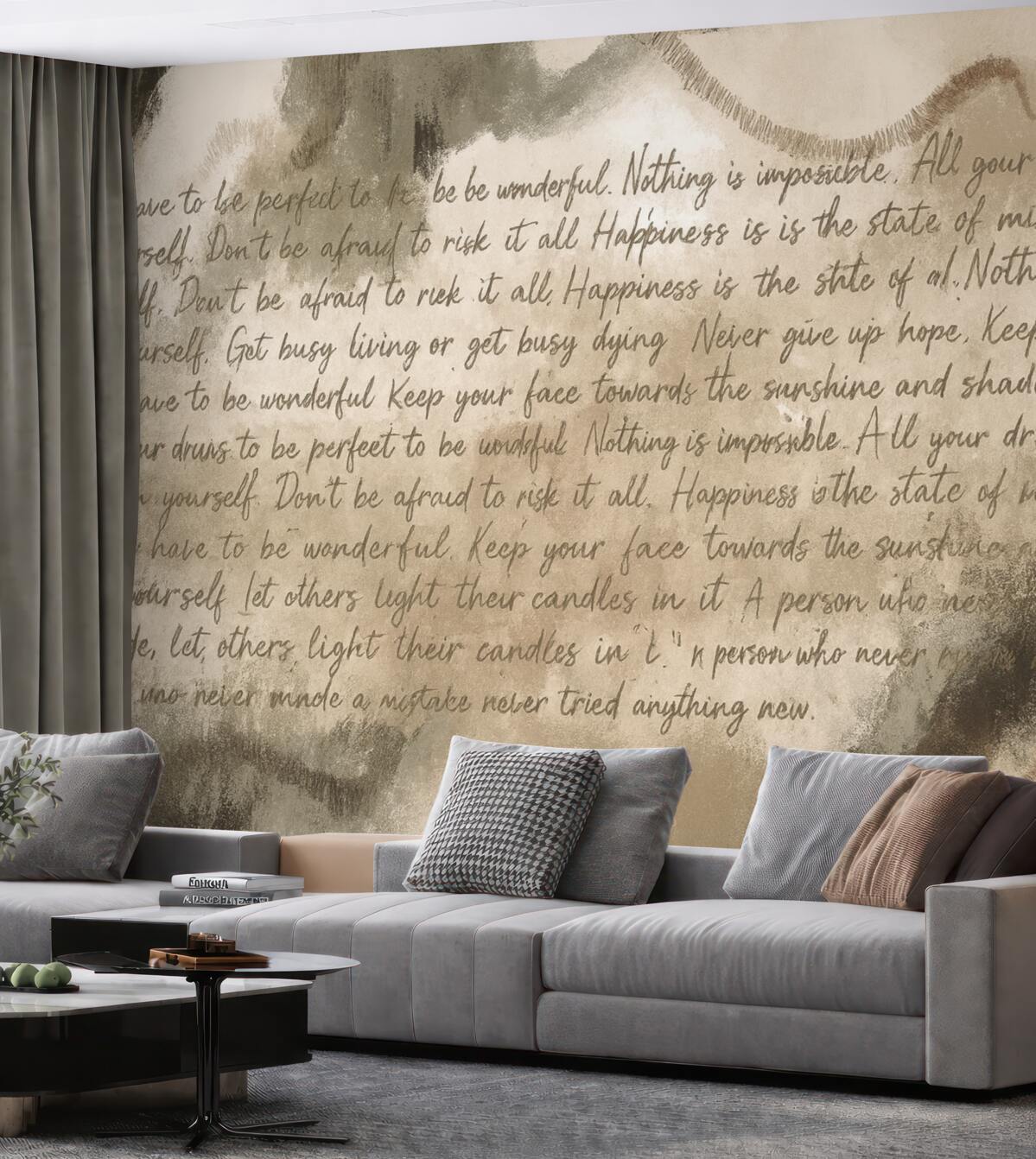 Fototapeta Projekt z inspirującymi sentencjami, abstrakcyjne formy, naturalne odcienie.