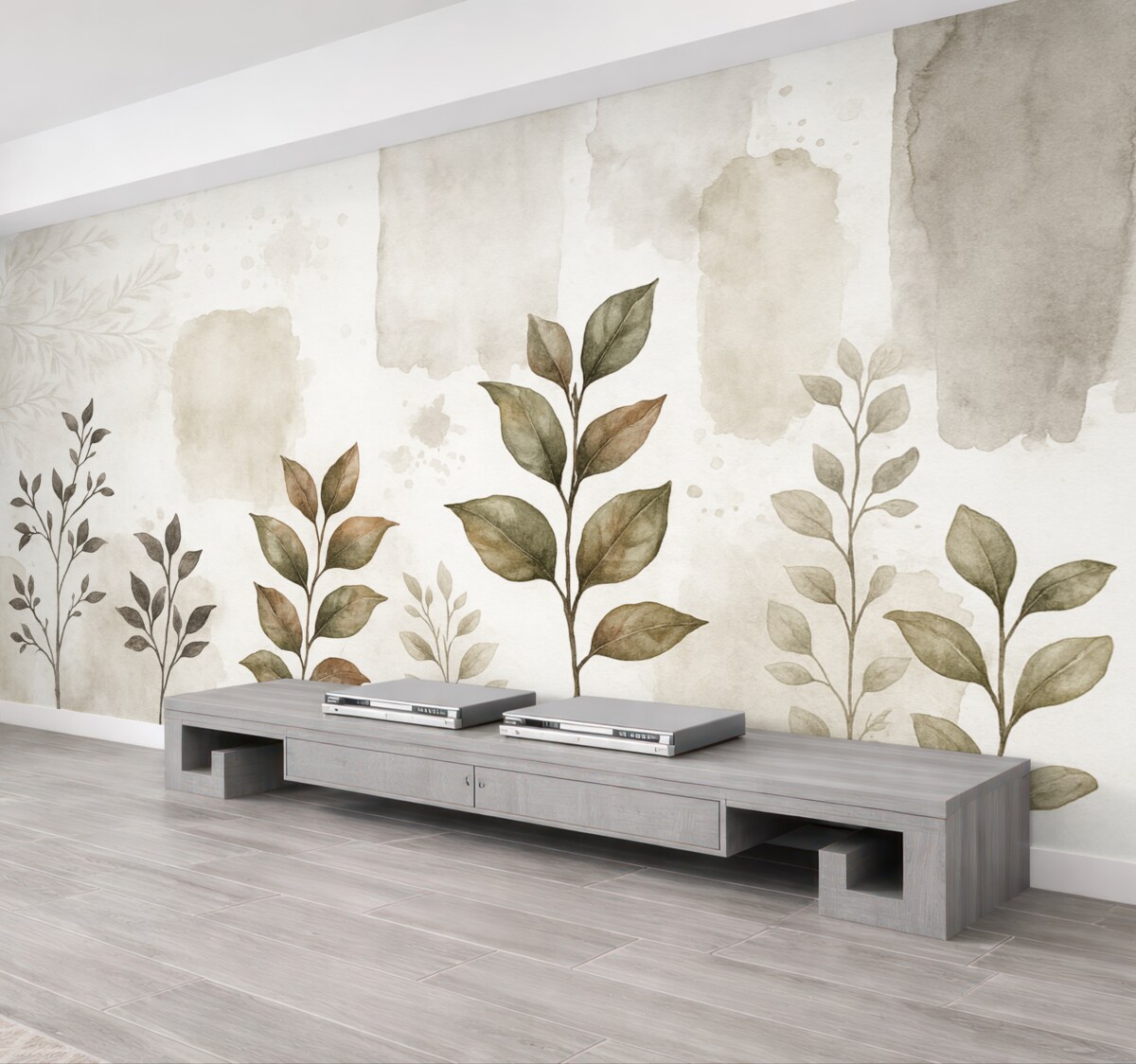 Fototapeta Liście drzewa cytrynowego, cienie konarów drzew, przyroda, akwarela.