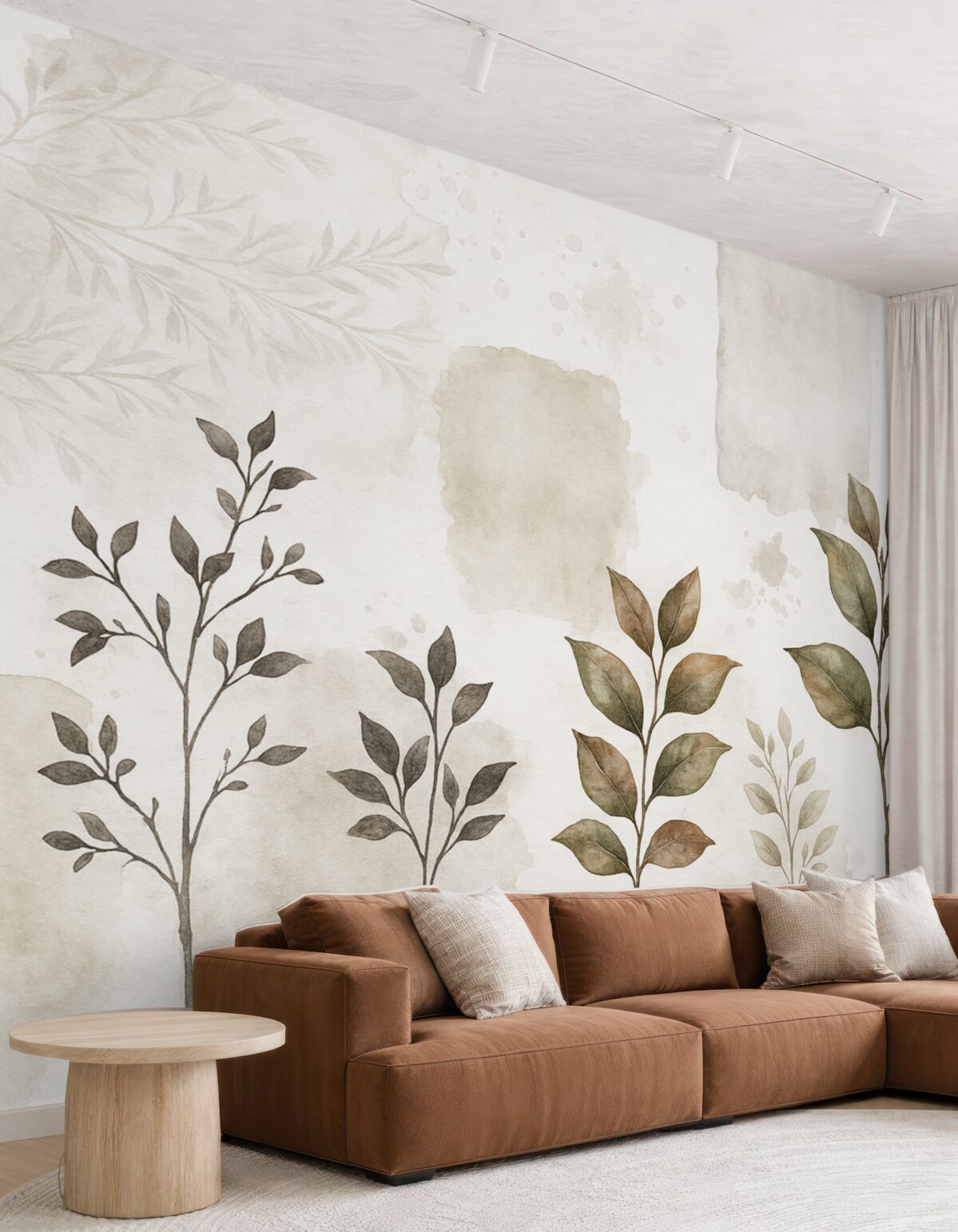 Fototapeta Liście drzewa cytrynowego, cienie konarów drzew, przyroda, akwarela.