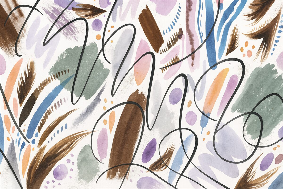 Fototapeta Atramentowe znaki, kaligrafia, ruchy pędzla, intensywne kolory, abstrakcyjne formy.