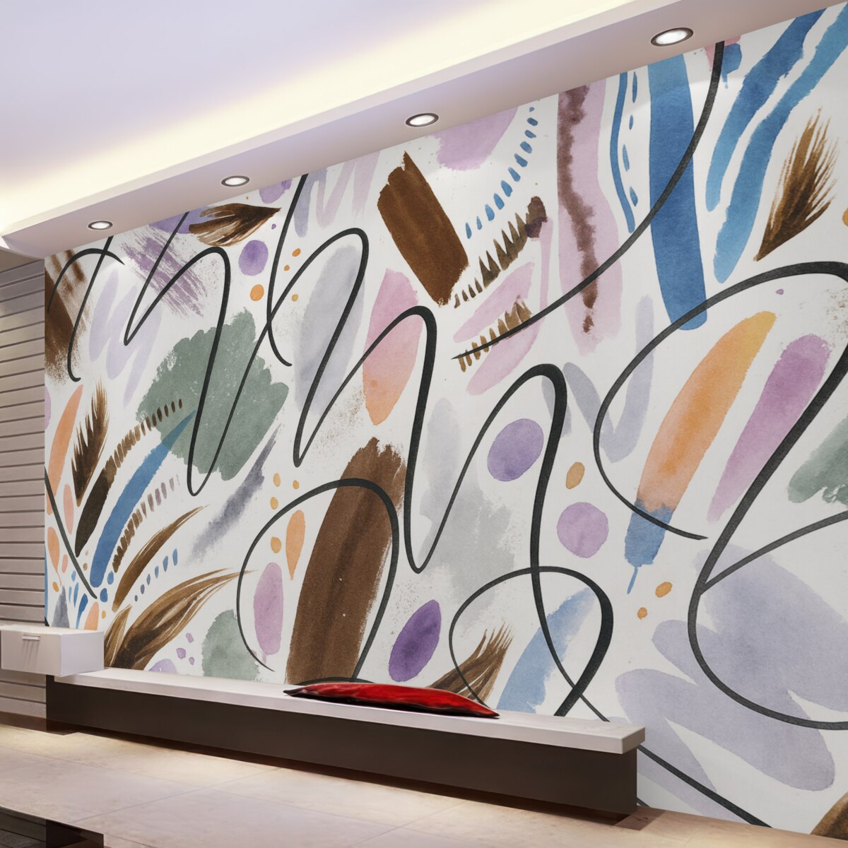 Fototapeta Atramentowe znaki, kaligrafia, ruchy pędzla, intensywne kolory, abstrakcyjne formy.