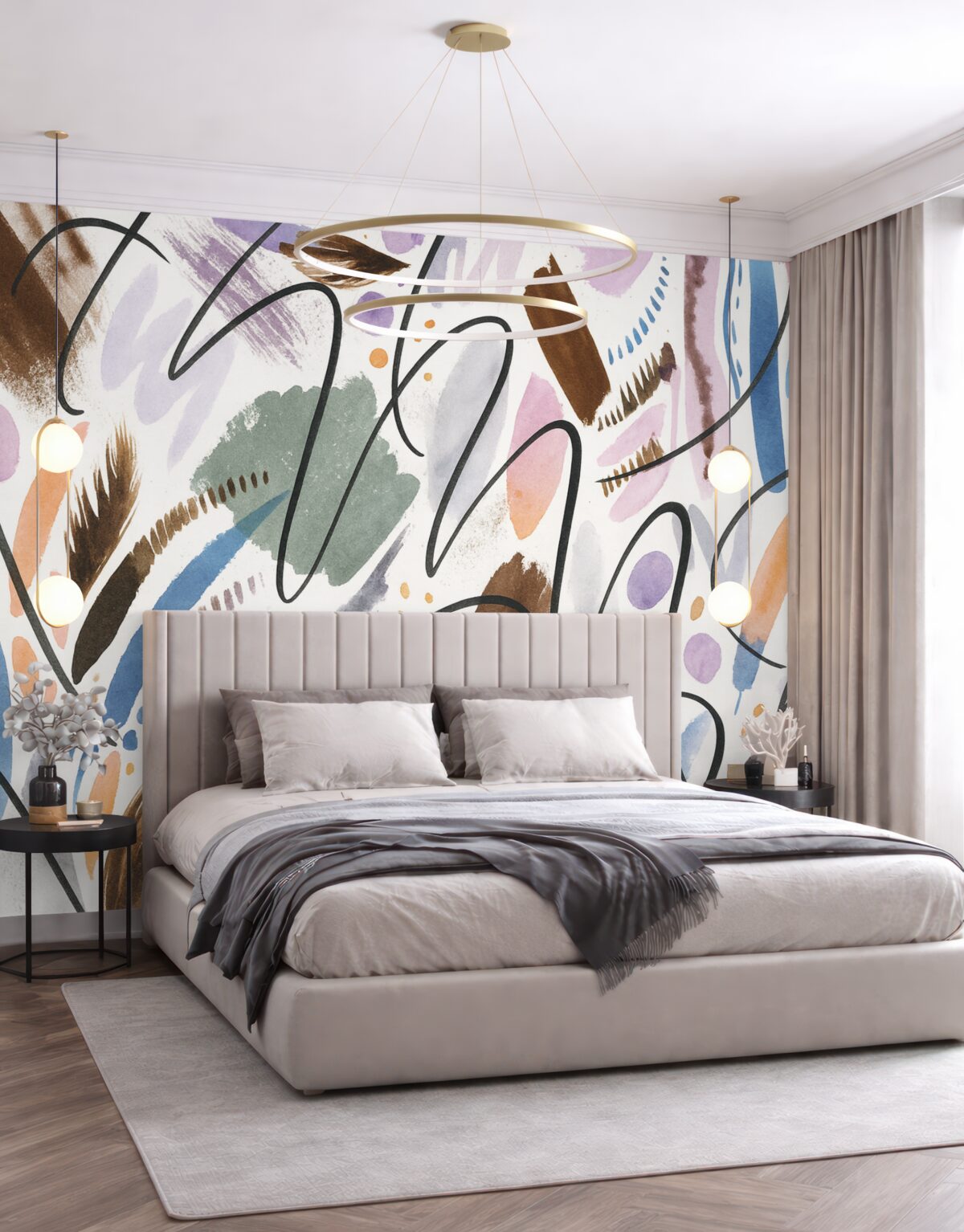 Fototapeta Atramentowe znaki, kaligrafia, ruchy pędzla, intensywne kolory, abstrakcyjne formy.