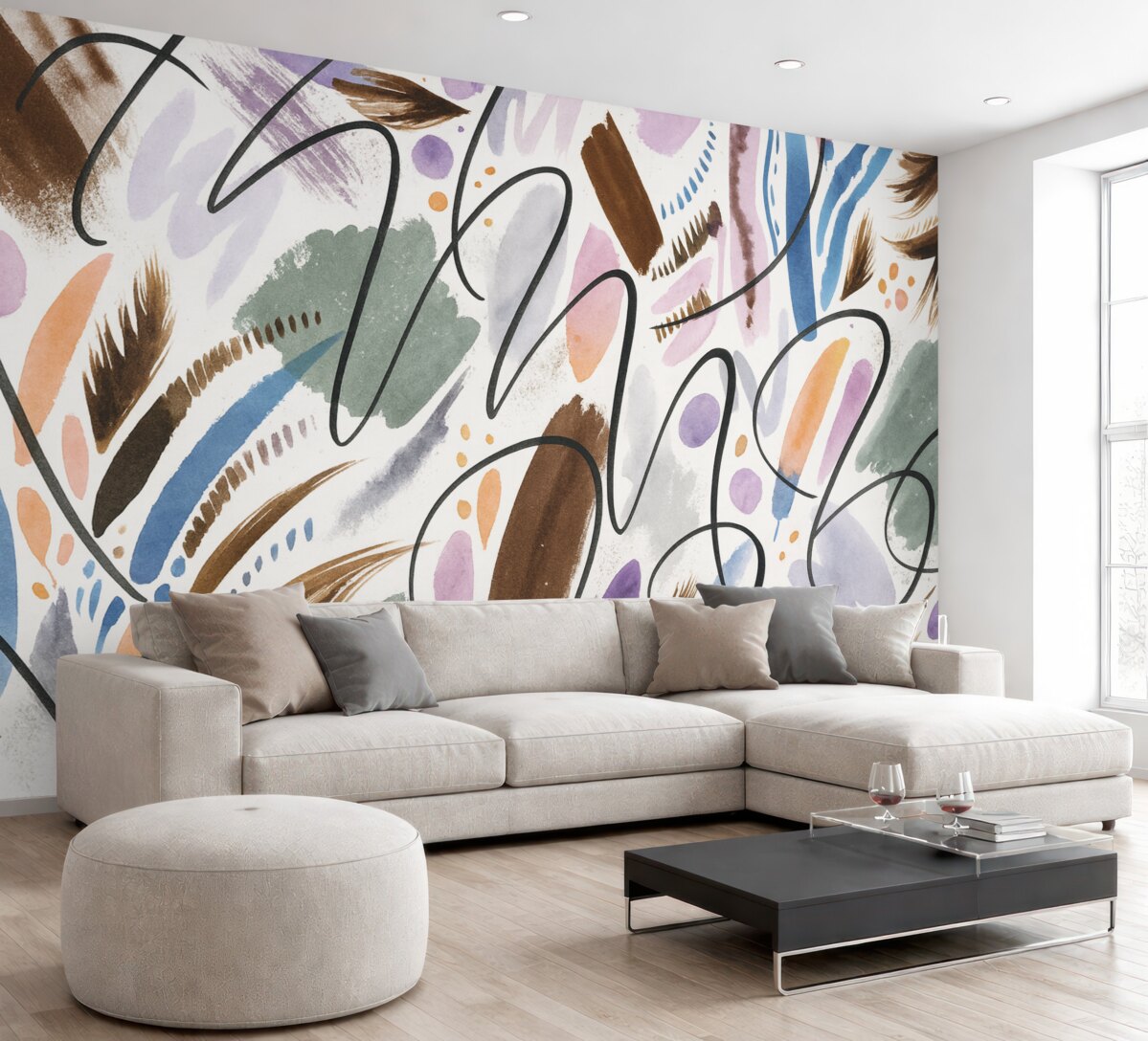 Fototapeta Atramentowe znaki, kaligrafia, ruchy pędzla, intensywne kolory, abstrakcyjne formy.