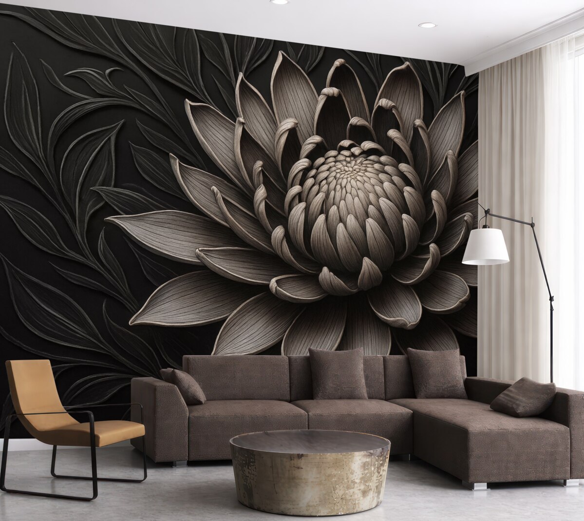 Fototapeta Kwiat protei w kolorze beżowo-czarnym.