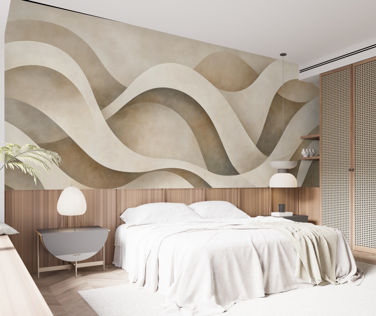 Fototapeta Abstrakcyjna minimalistyczna kompozycja warstwowych form organicznych, każdy zarysowany delikatną bi