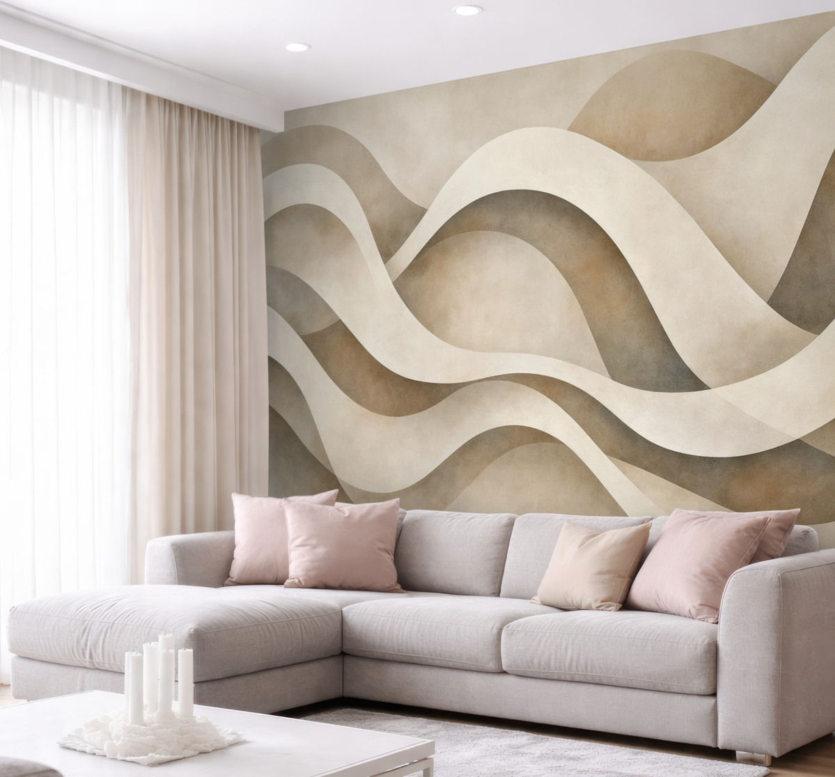 Fototapeta Abstrakcyjna minimalistyczna kompozycja warstwowych form organicznych, każdy zarysowany delikatną bi