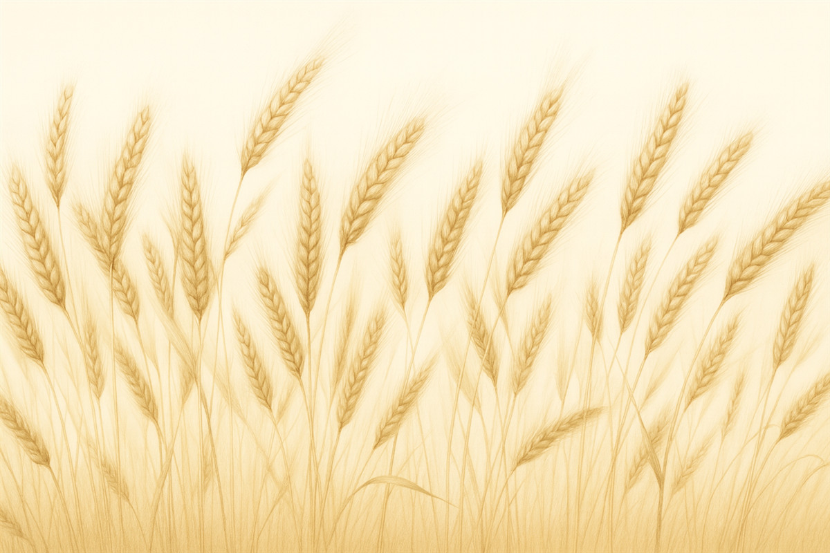 Fototapeta Subtelna botaniczna ilustracja łodyg pszenicy, rysowana ręcznie, cienkie linie z pastelową fakturą k