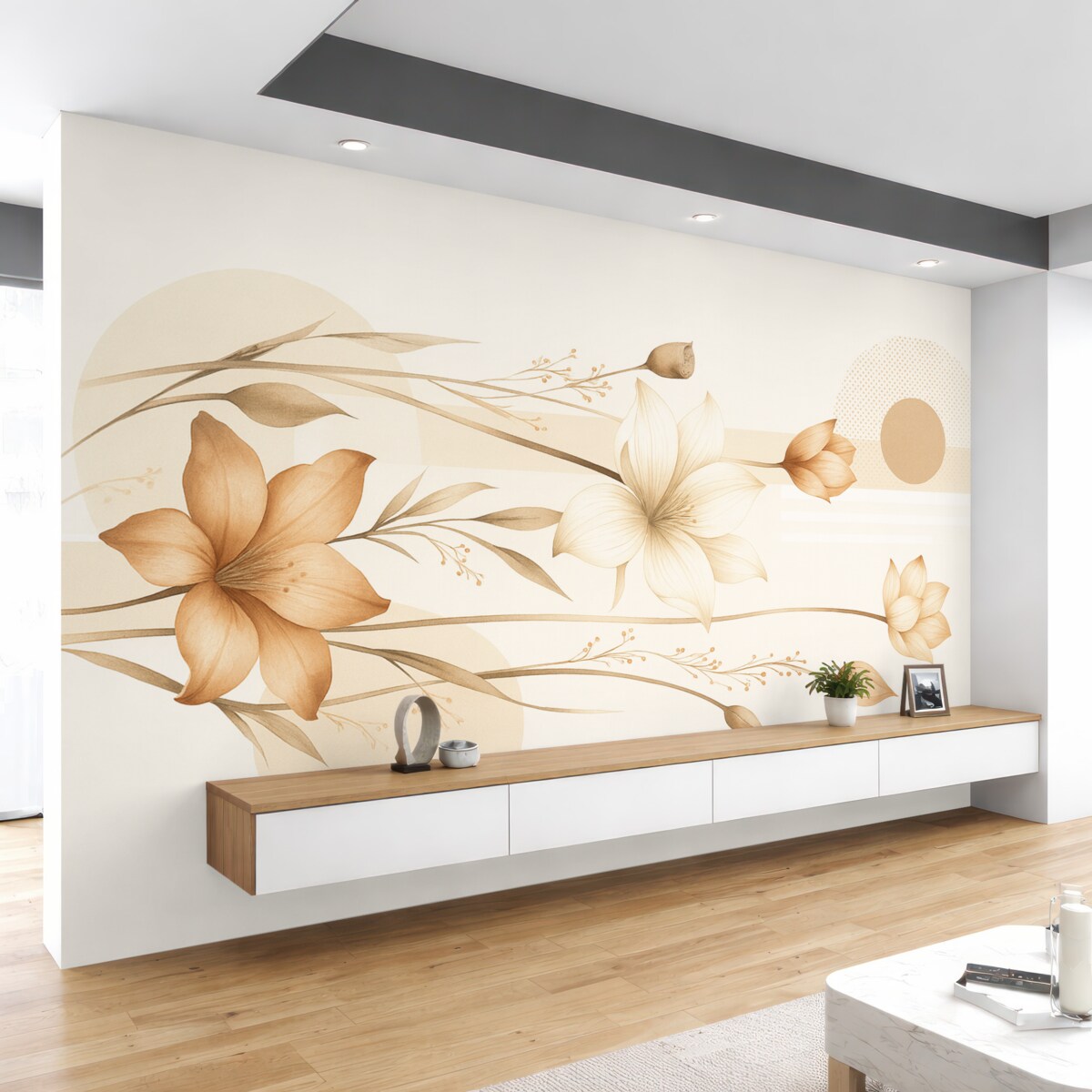 Fototapeta Pastelowe kwiaty lilii i boho geometryka.