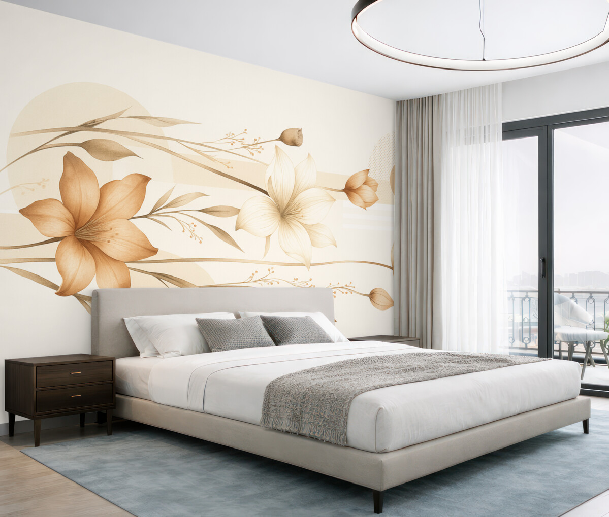 Fototapeta Pastelowe kwiaty lilii i boho geometryka.