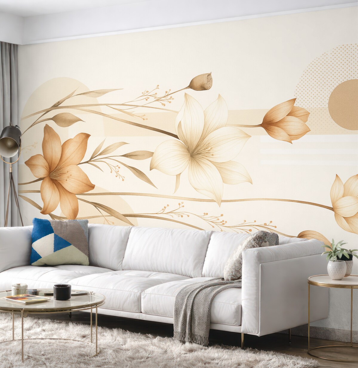 Fototapeta Pastelowe kwiaty lilii i boho geometryka.