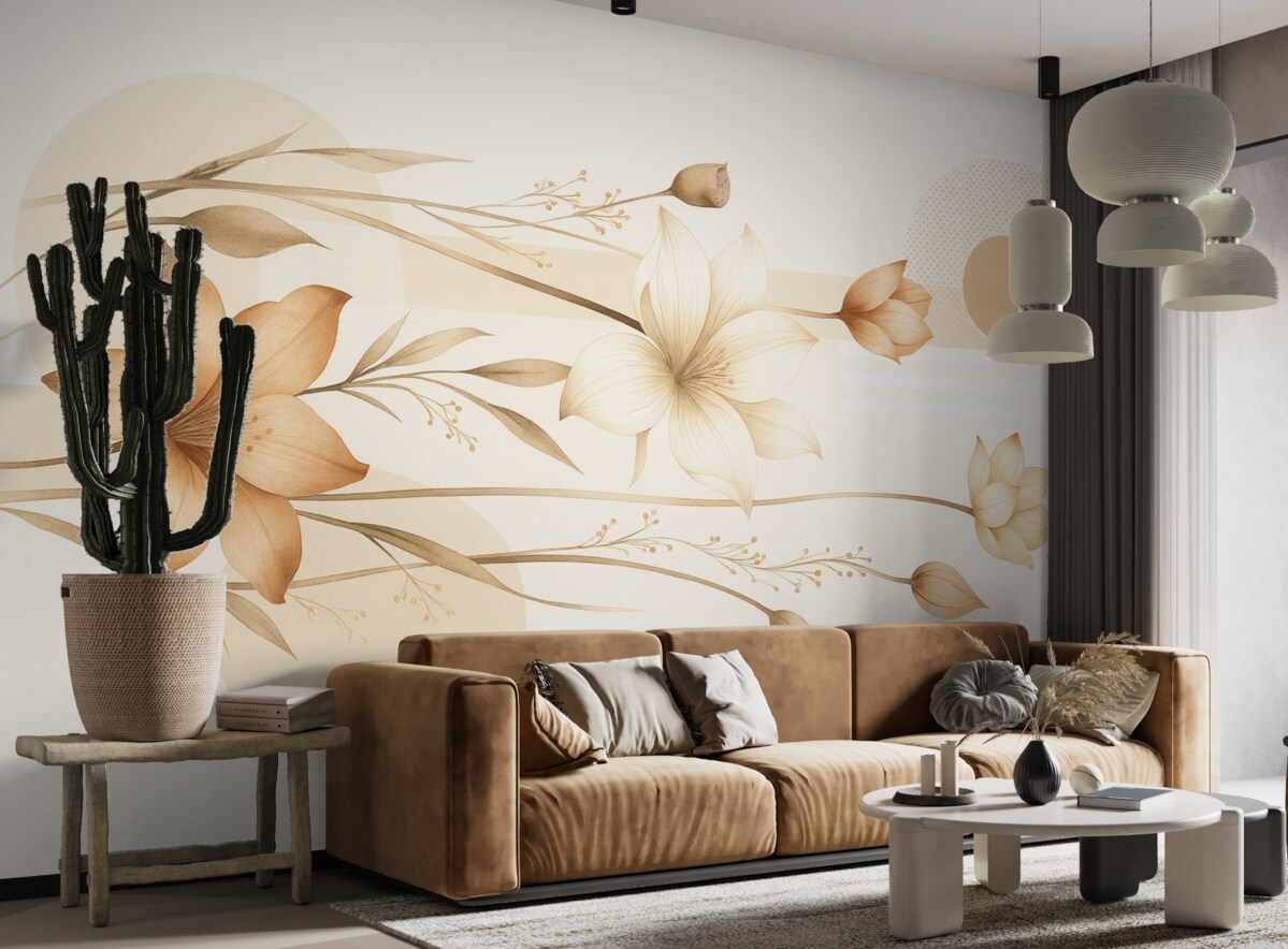 Fototapeta Pastelowe kwiaty lilii i boho geometryka.