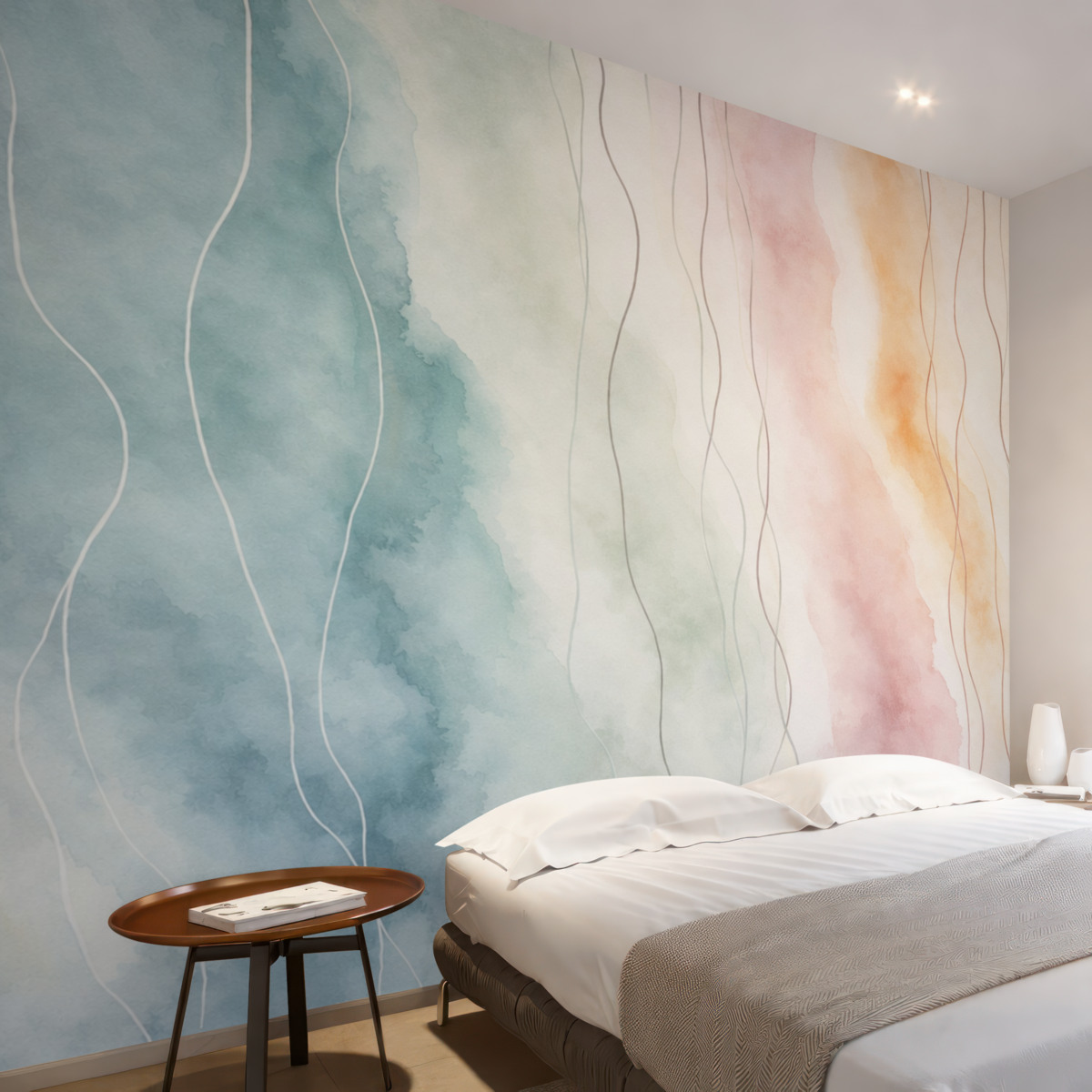 Fototapeta Abstrakcyjne fale malarskie w ciepłych i zimnych odcieniach.