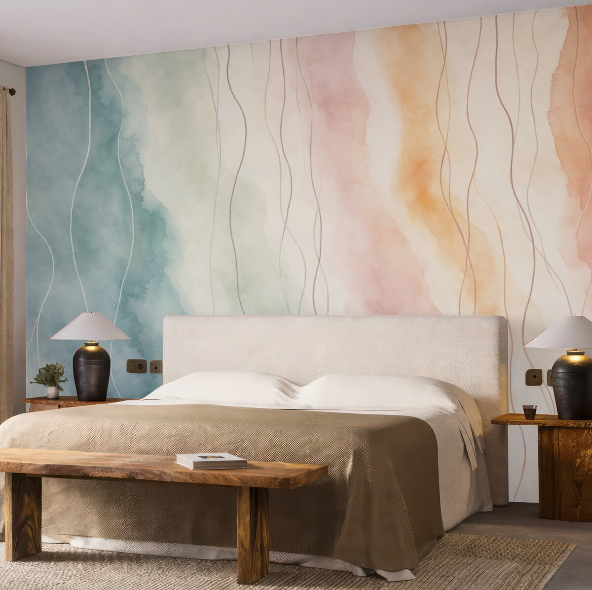 Fototapeta Abstrakcyjne fale malarskie w ciepłych i zimnych odcieniach.