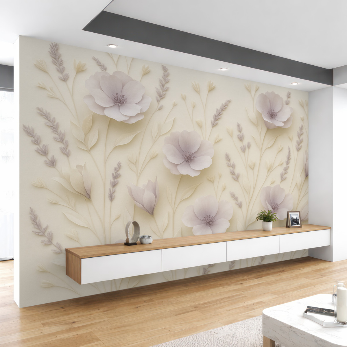 Fototapeta Subtelne liliowe kwiaty na jasnym tle.