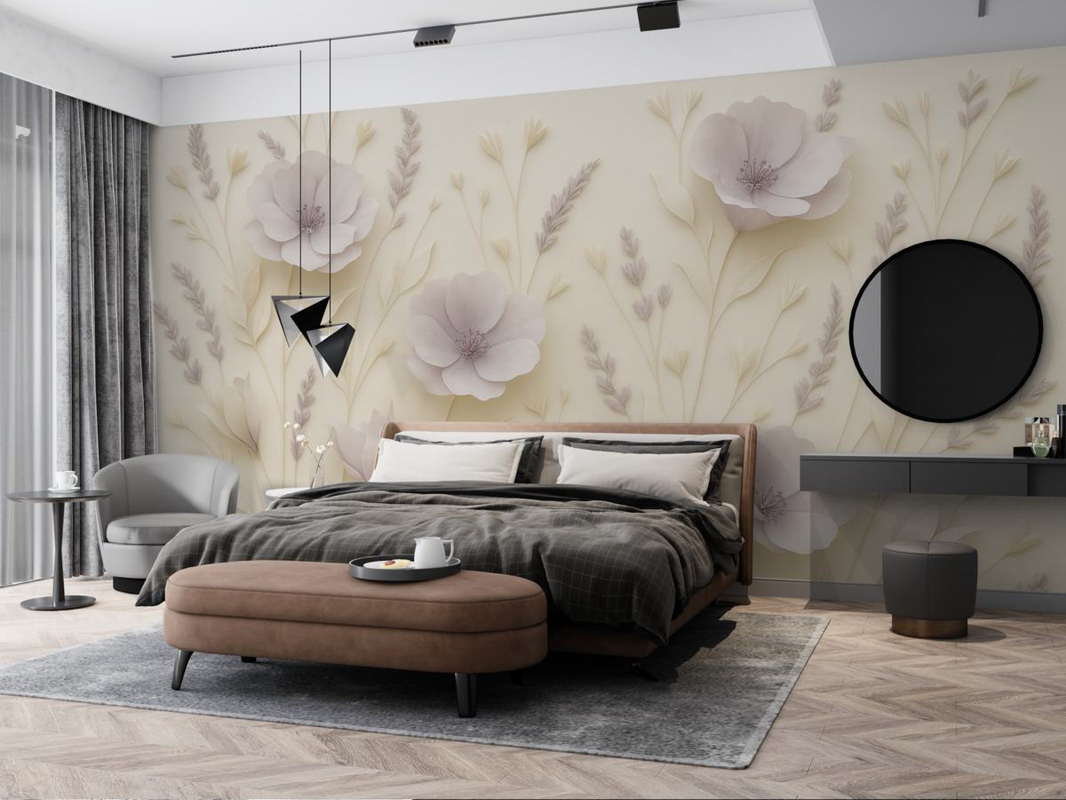 Fototapeta Subtelne liliowe kwiaty na jasnym tle.