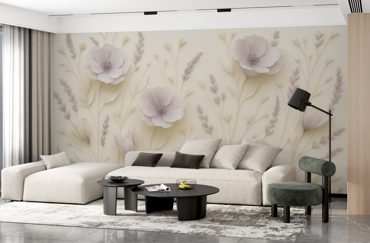 Fototapeta Subtelne liliowe kwiaty na jasnym tle.