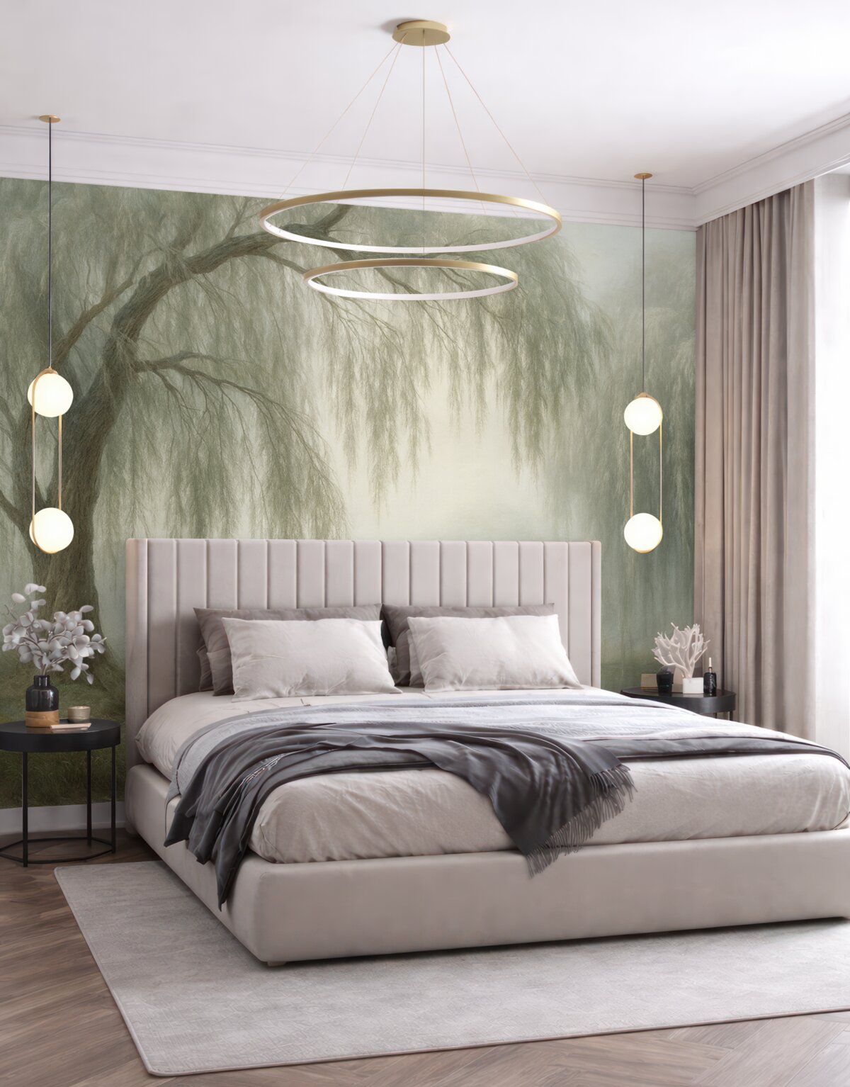 Fototapeta Mistyczny brzeg wierzby w porannej mżawce.