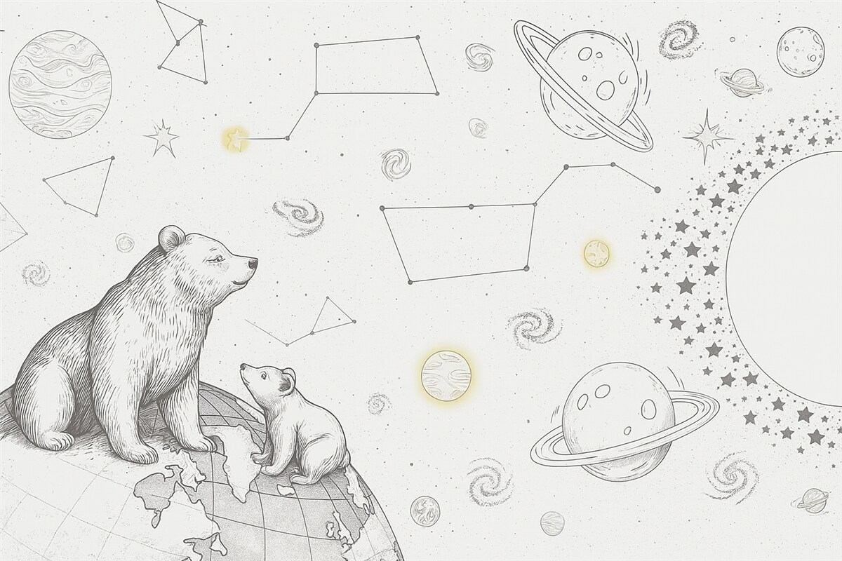 Fototapeta Niedźwiedzie oraz gwiazdy, astronomia, rozświetlone niebo.