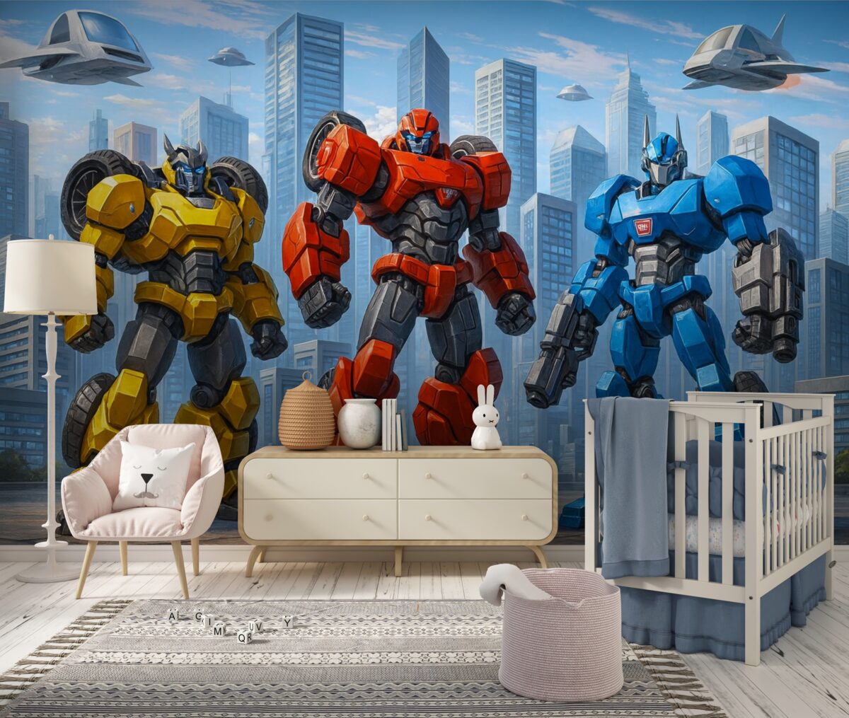 Fototapeta Roboty ewoluujące w scenerii jednolitego miasta.