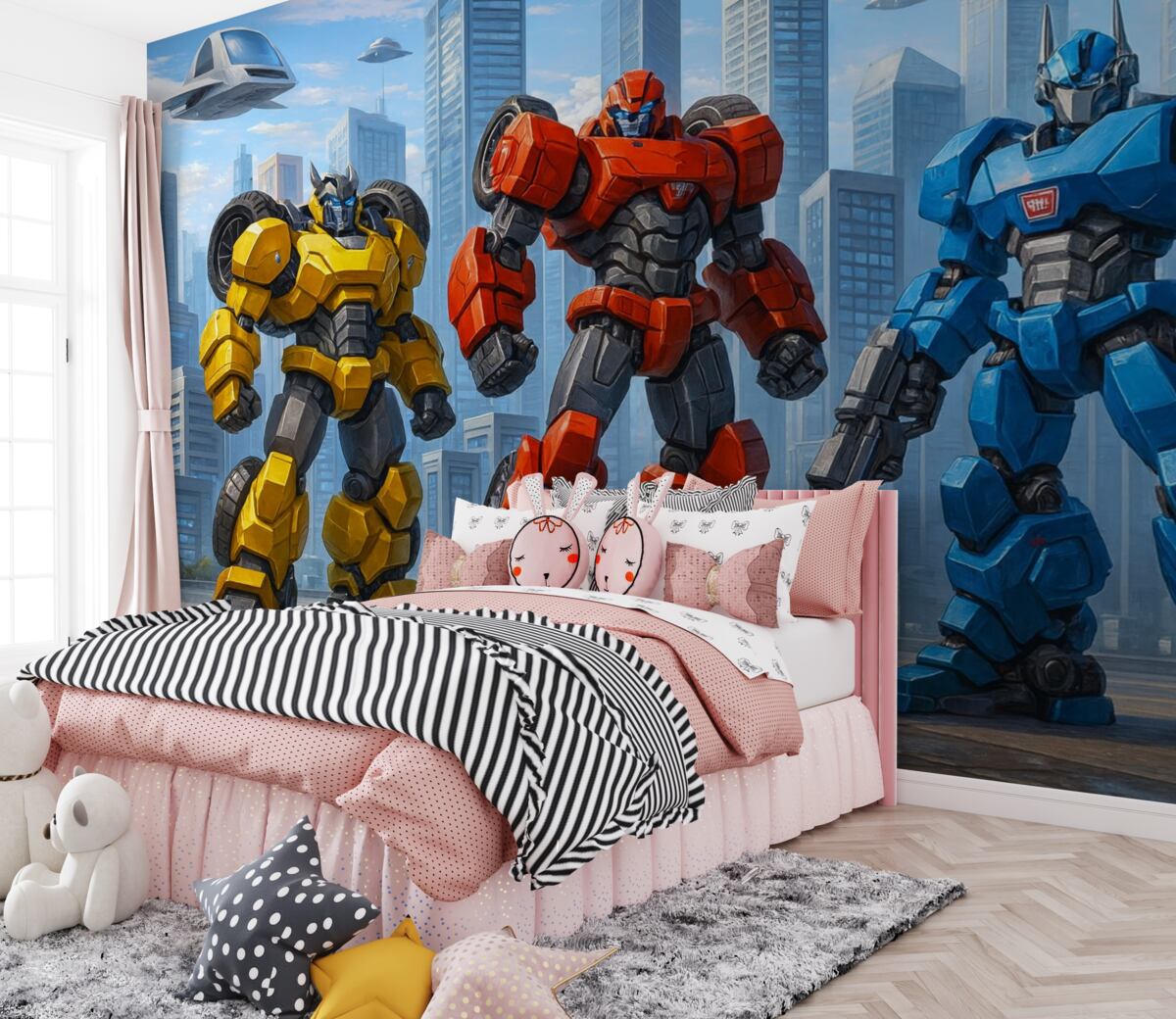 Fototapeta Roboty ewoluujące w scenerii jednolitego miasta.