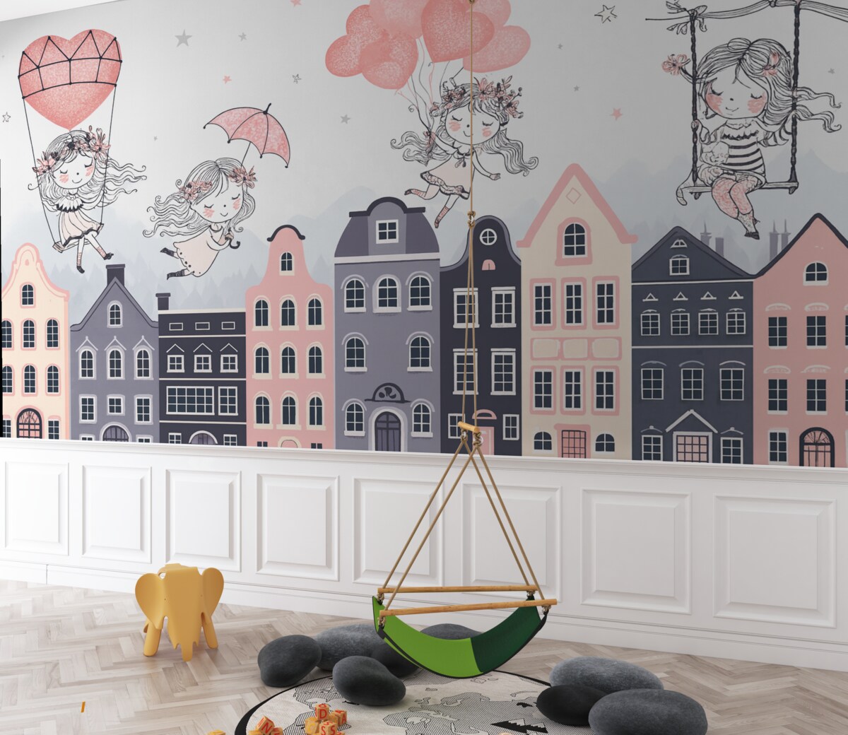 Fototapeta Miejski krajobraz z urokliwymi dziewczętami.