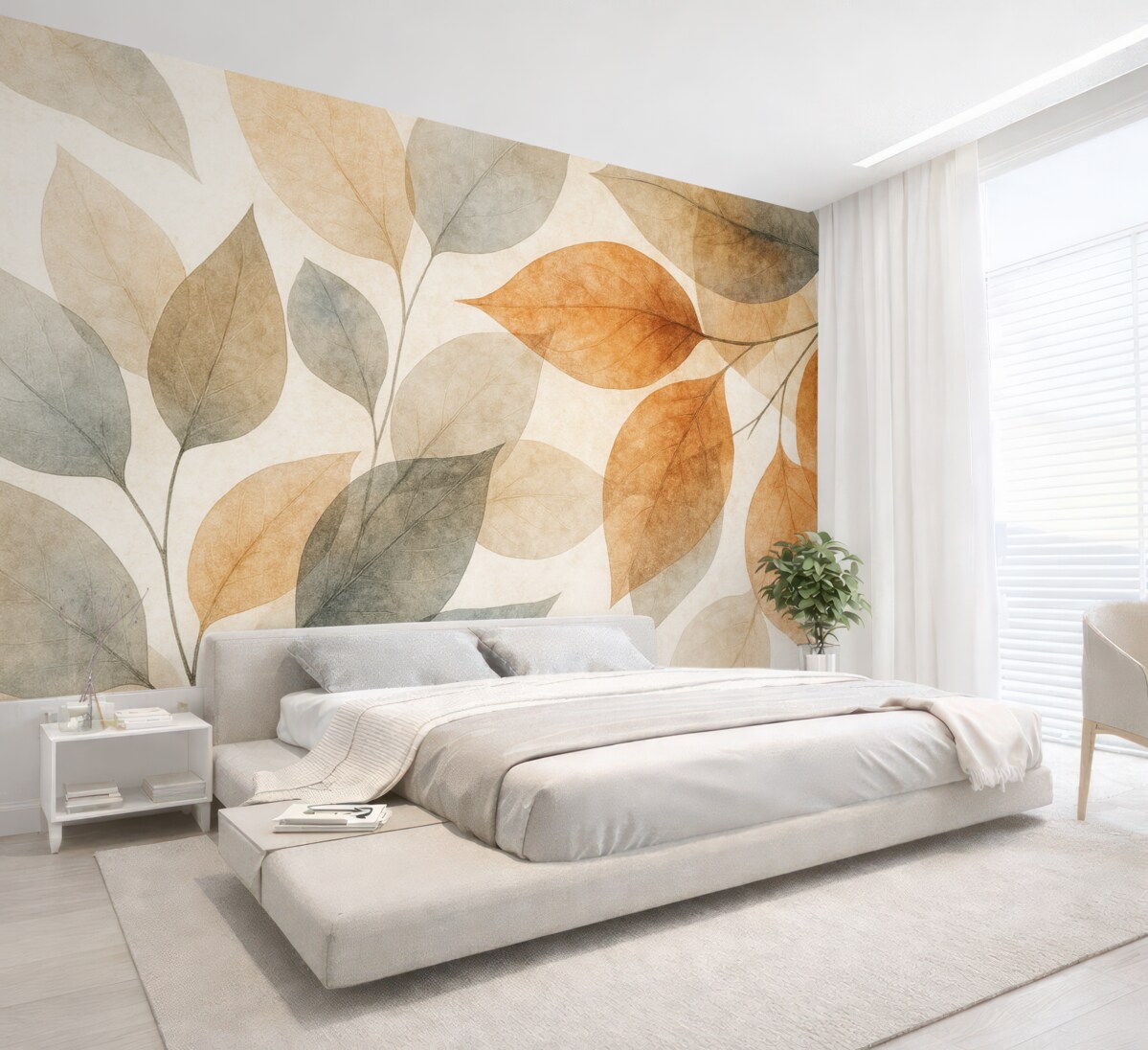 Fototapeta Liście akwarelowe w tonacjach sepii i szarości.